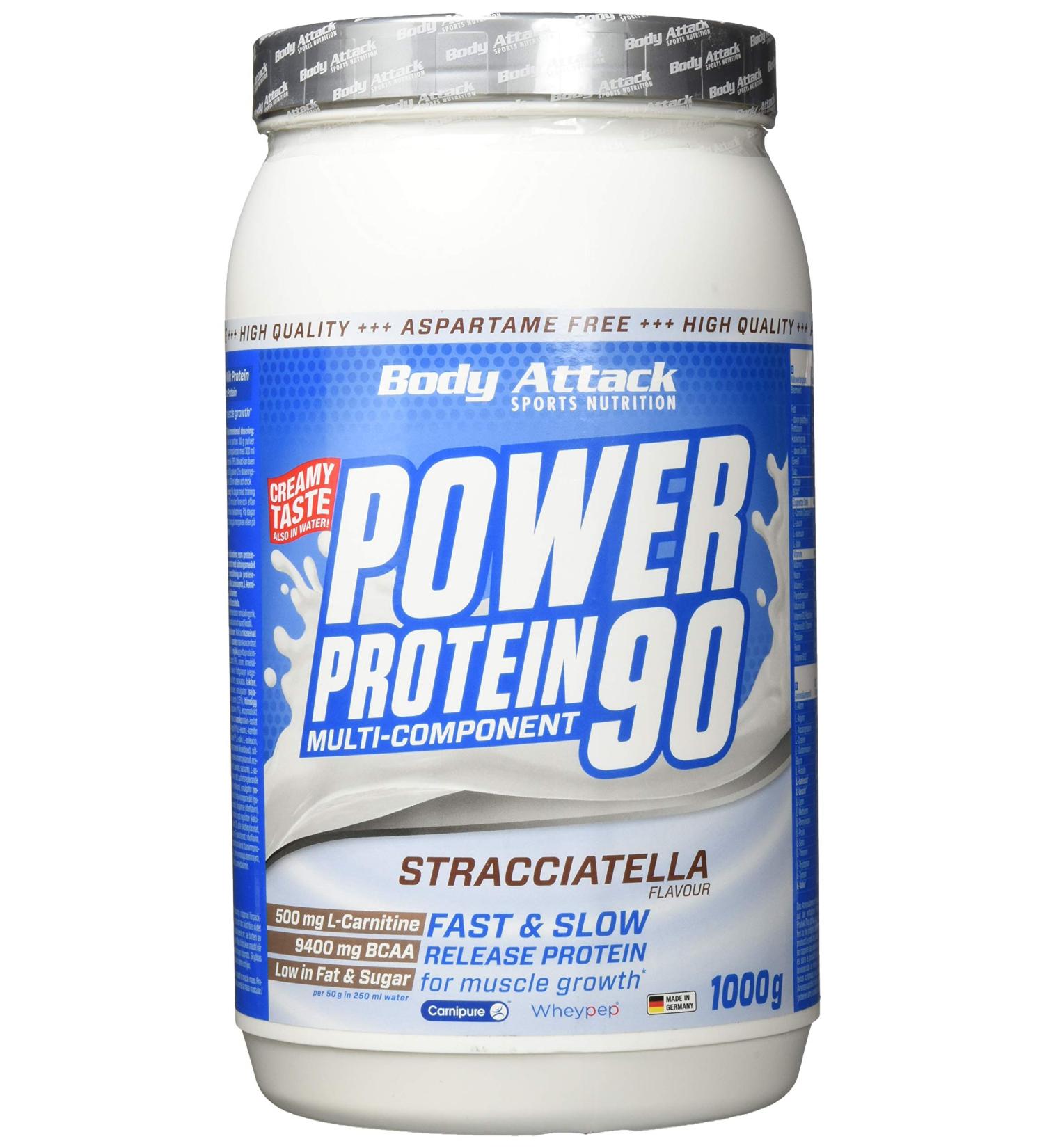 Body Attack Power Protein 90 - Stracciatella 1kg | Multi-Component Protein Powder with BCAA Vitamins & L-Carnitine | Extra Creamy Protein Shake - Made in Germany - Buy Online on GoSupps.com