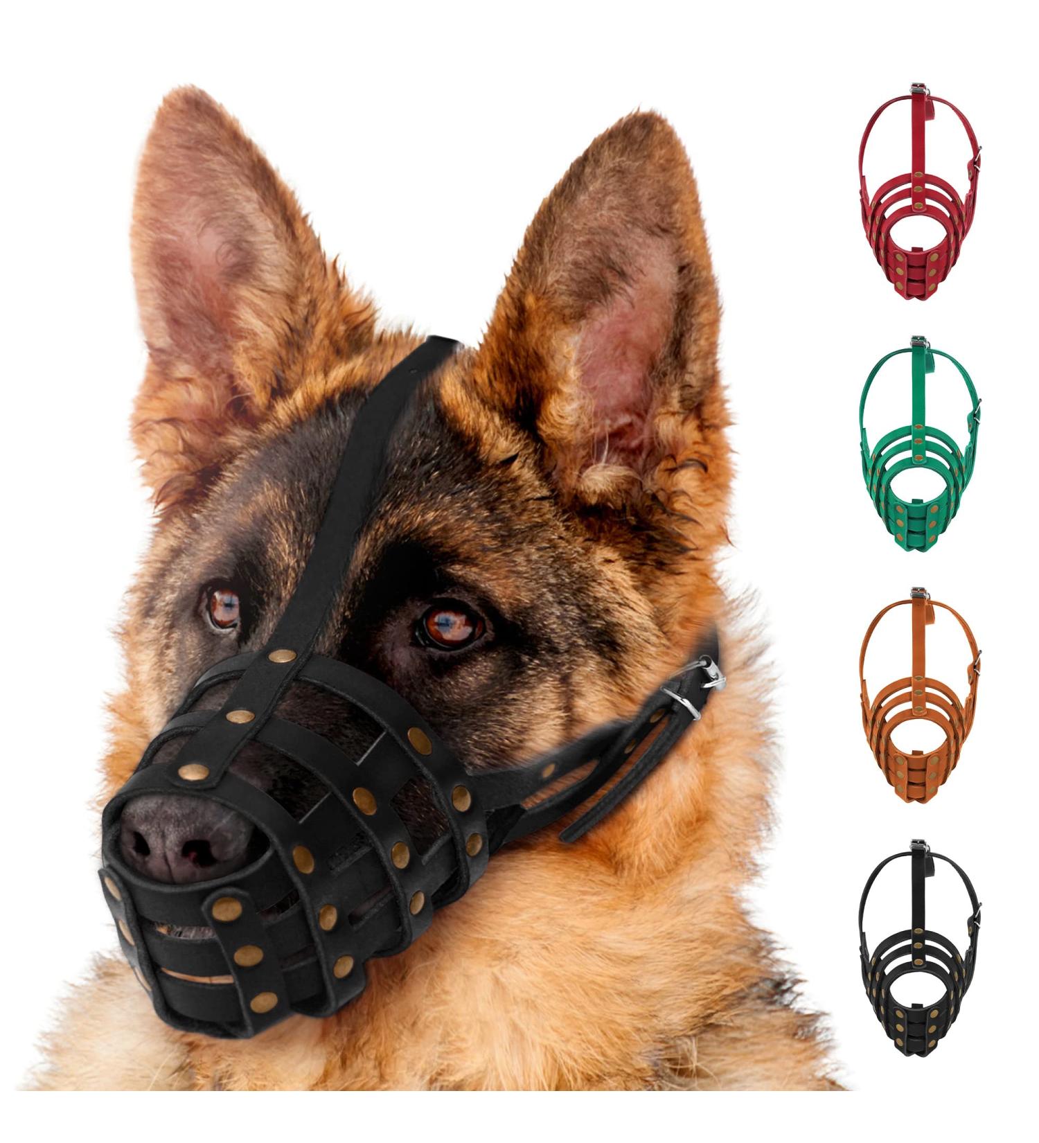 MUROM Leather Dog Muzzle German Shepherd Adjustable Breathable Doberman Dalmatian Setter Basket Medium Large Breeds Black Brown Red Green (Black Medium) Black M - Buy Online on GoSupps.com