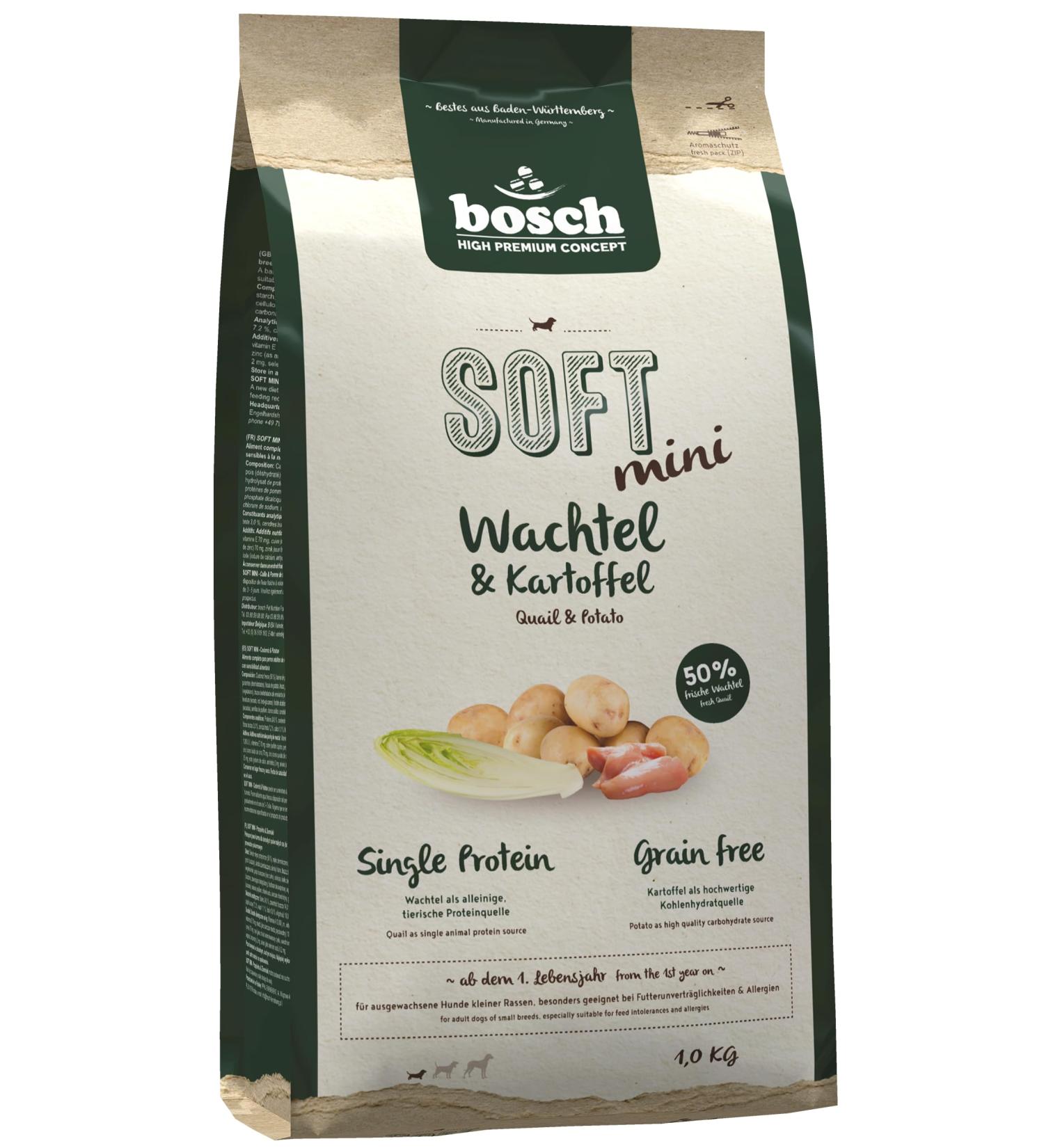 bosch HPC SOFT Mini Quail and Potato - Semi-moist food for adult small breed dogs - Monoprotein - Grain-free - 1 x 2.5 kg - Buy Online on GoSupps.com