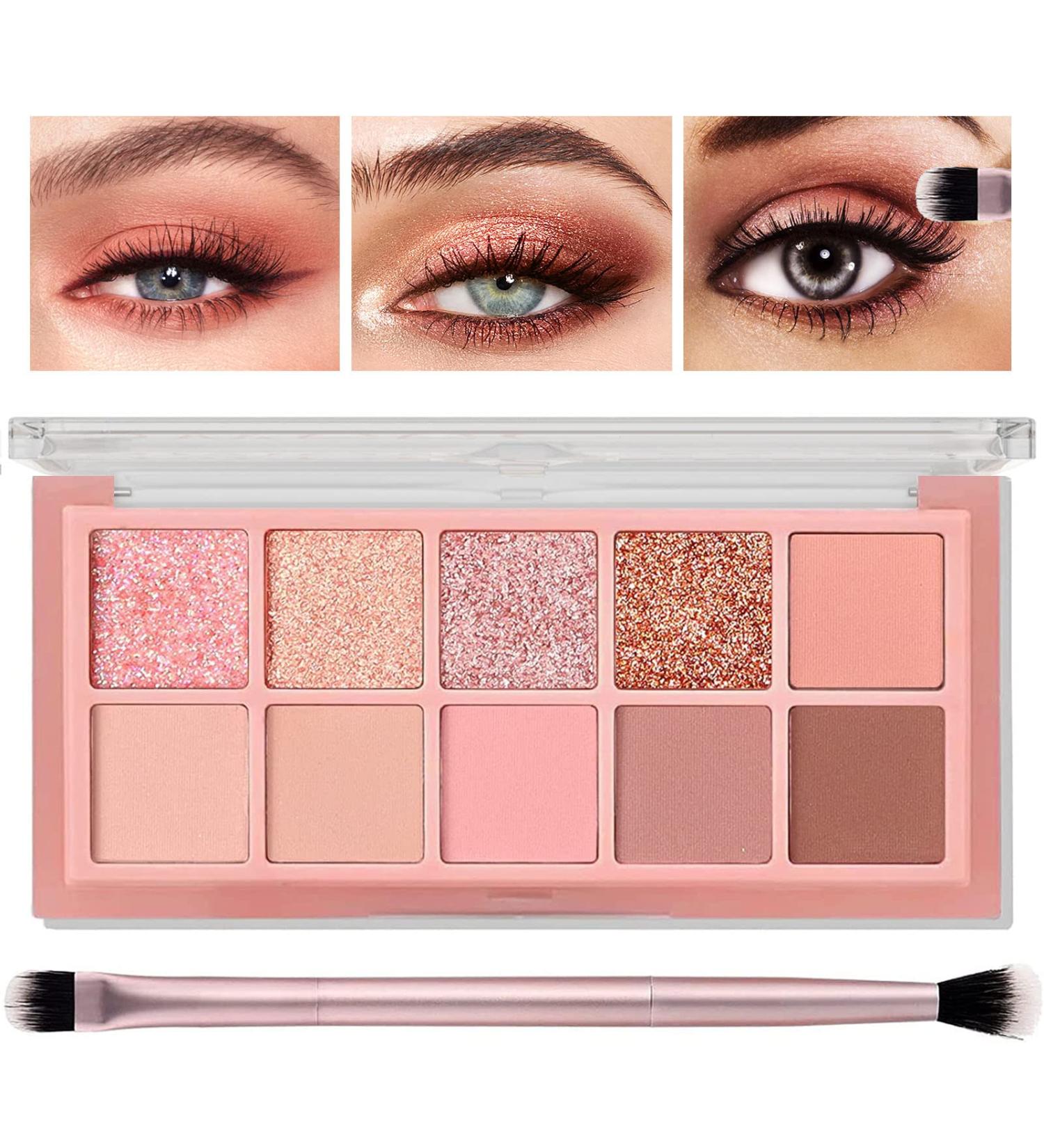 Matte Nude Shimmer Eye Makeup Palette - 10 Colors with Double Head Eyeshadow Brush | High Pigmented & Ultra-Blendable | Long Lasting Neutral Eye Palette - Rosebud Garden - Buy Online on GoSupps.com