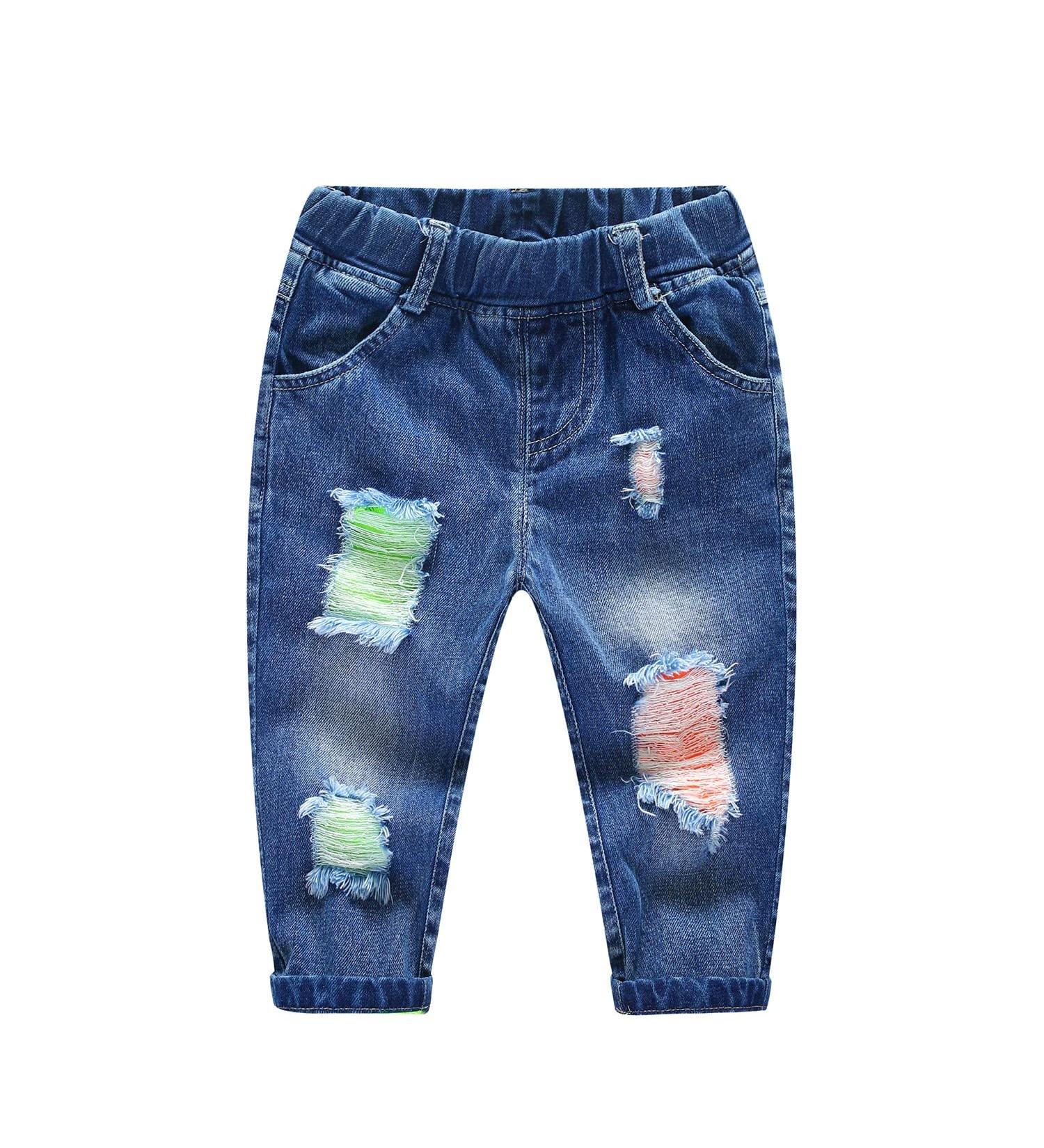 KIDSCOOL SPACE Baby Ripped Jean Toddler Elastic Waist Denim Pants Blue (4-5 Years) - Buy Online on GoSupps.com