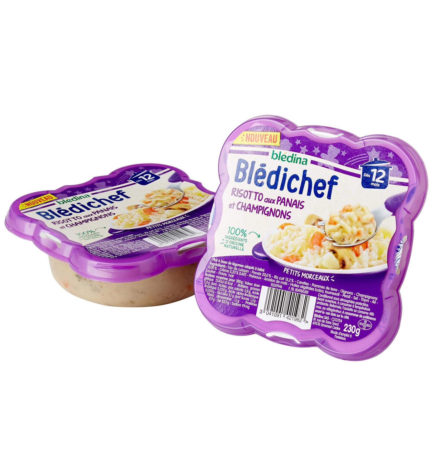 Bl dina - Bl dichef - Repas B b 12 Mois - Plats B b - Risotto aux Panais et Champignons - Petits Morceaux - 100% Ingr dients d'Origine Naturelle - D s 12 Mois - 2 Assiettes de 230g Risotto Panais Champignons - Buy Online on GoSupps.com