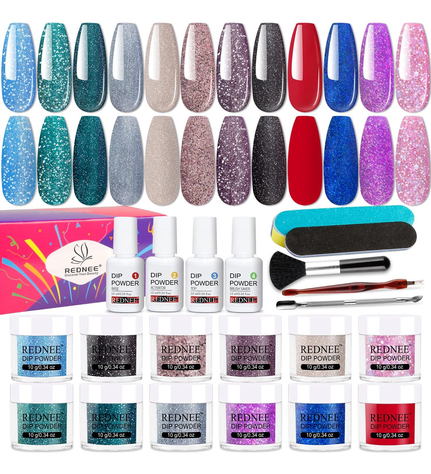 REDNEE 21 Pcs Dip Powder Nail Kit - Mermaid Collection with 12 Colors, Fast Dry and No LED Lamp Needed - Perfect for Salon Party - RE35 - Buy Online on GoSupps.com