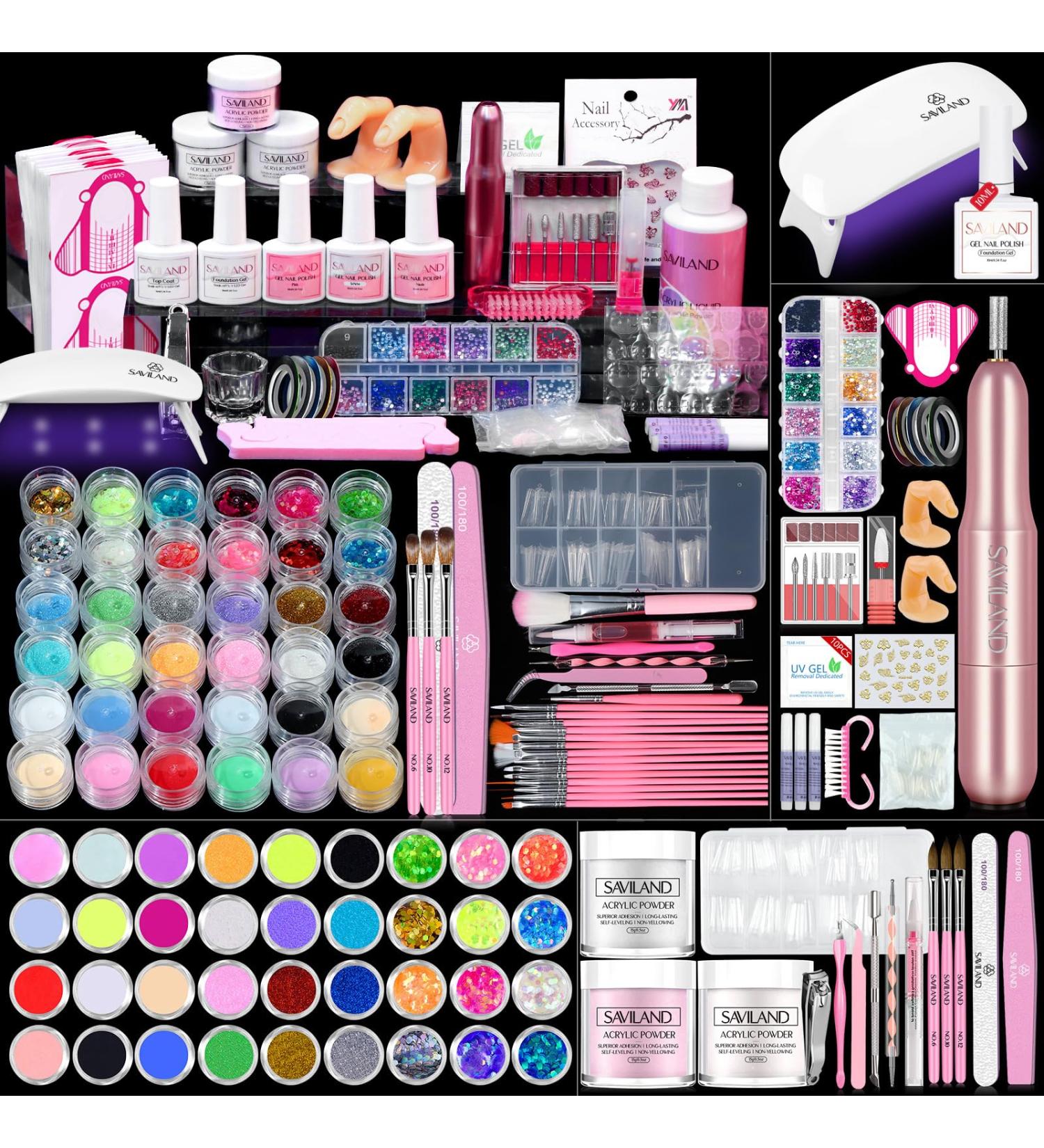 SAVILAND Acrylic Nail Kit with Nail Drill - All-In-One Professional Set for Beginners Gel Polish & UV Light - DIY Home Salon Gift - Buy Online on GoSupps.com