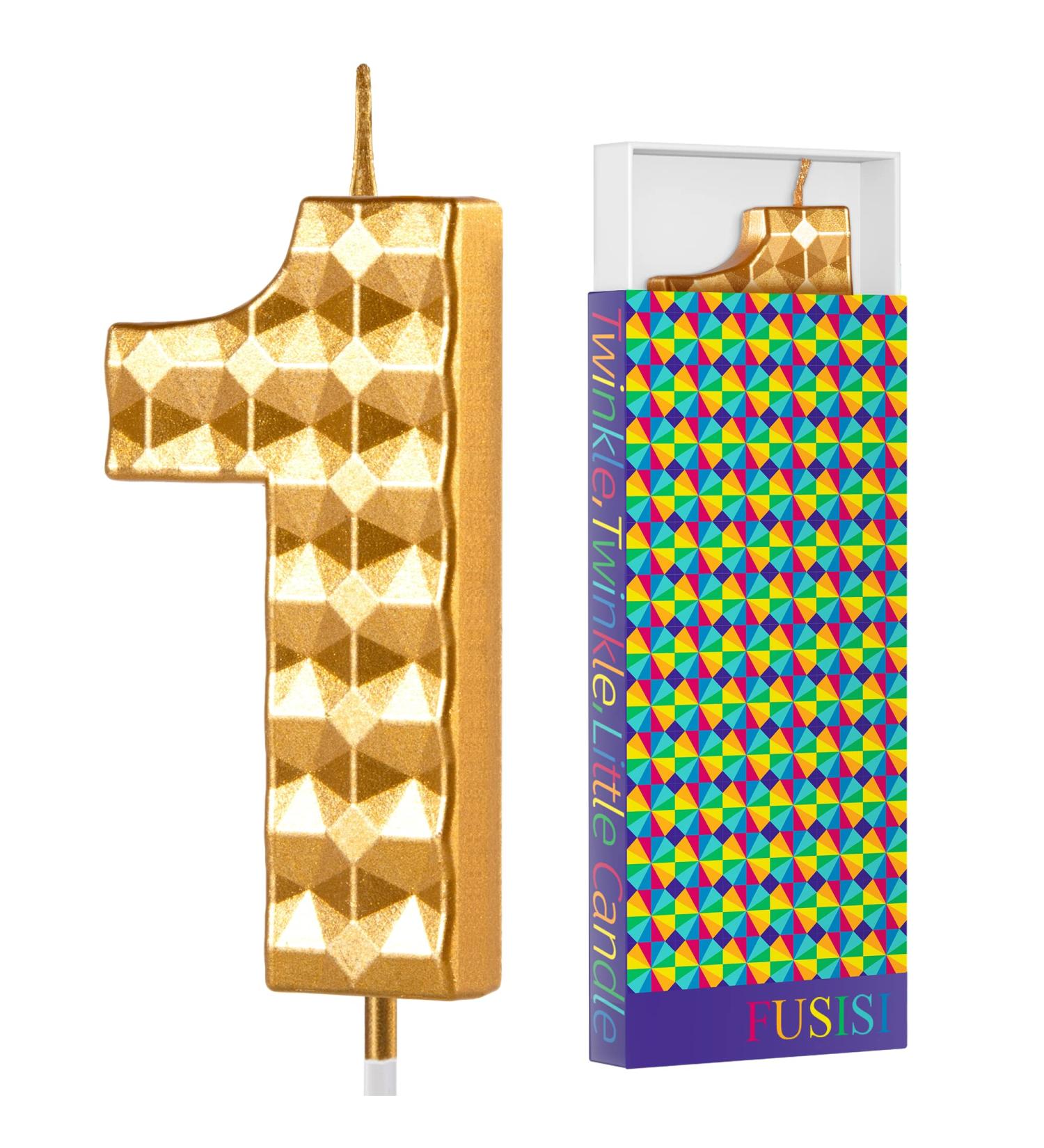 Fusisi Happy Birthday Candle - Sparkle Gold Number 1 Cake Topper for Party Decoration (2.75 Inch) - Buy Online on GoSupps.com