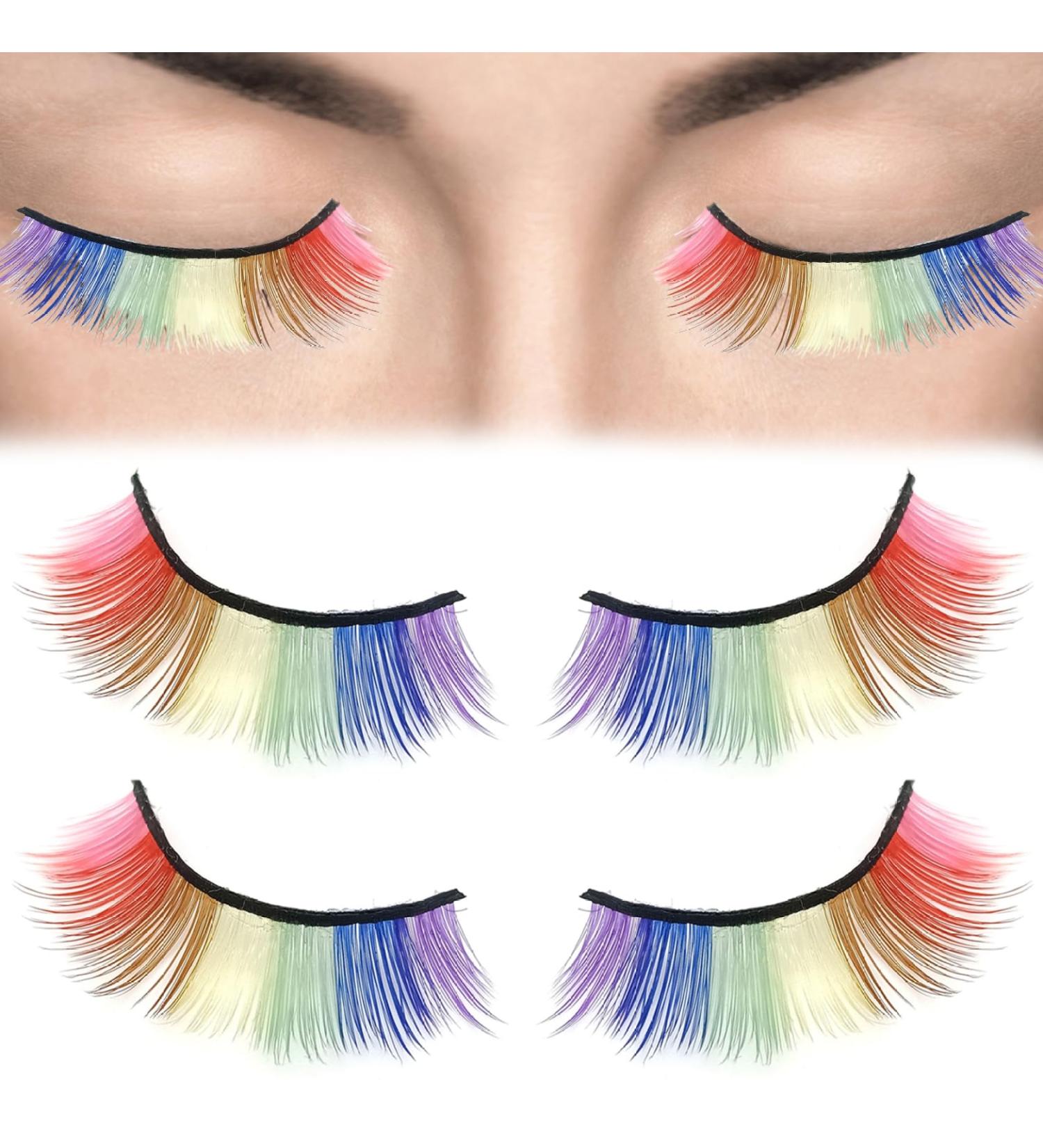 2 Pairs Rainbow Eyelashes 3D Curly Rainbow Eyelashes Fluffy Pride Lashes Skin Friendly Synthetic Eye Lashes Extension - Buy Online on GoSupps.com