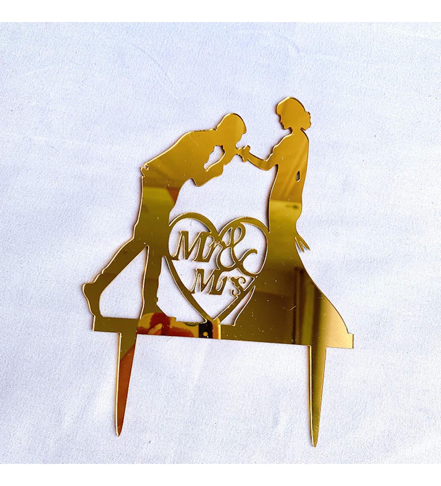 Wedding Cake Topper Gold Acrylic Mr & Mrs Cake Decoration for Wedding Engagement Party Wife Husband - Buy Online on GoSupps.com