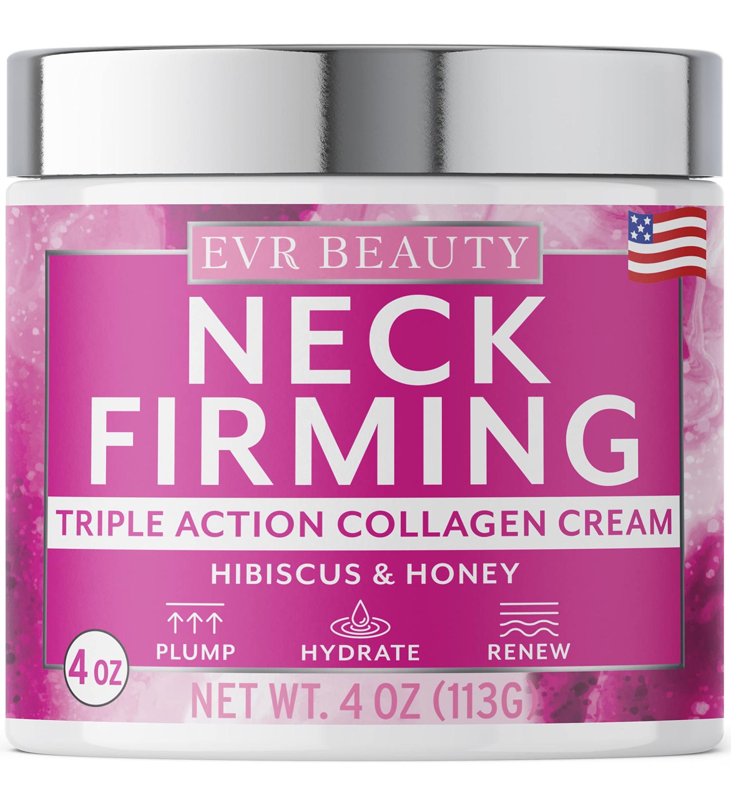 EVR BEAUTY Anti Aging Neck Firming Cream with Collagen & Hyaluronic Acid - Hibiscus & Honey Formula for Sagging Skin, Wrinkles, Double Chin - 4oz - Buy Online on GoSupps.com