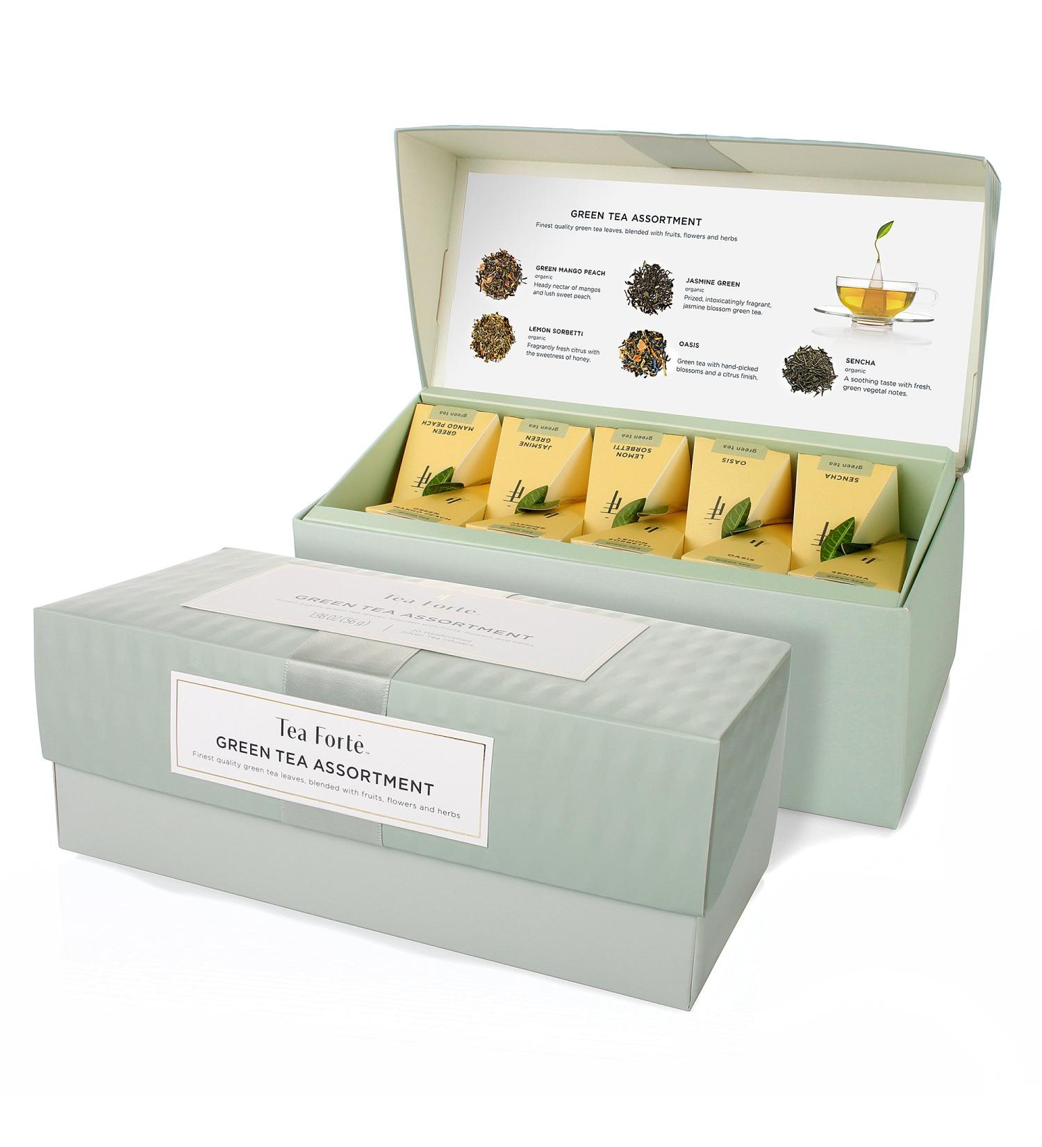 Tea Forte Presentation Box Tea Sampler Assorted Variety Tea Box 20 Handcrafted Pyramid Tea Infuser Bags Green Tea Assortment