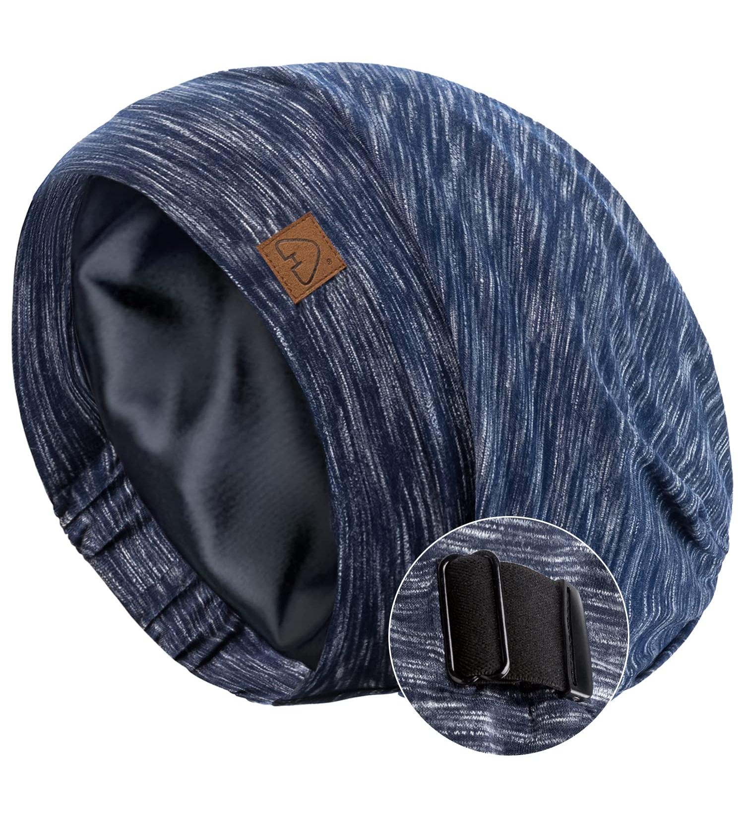 Silk Satin Sleep Cap Bonnet for Natural Curly Hair | Adjustable Night Cap - HEATHER BLUE - Buy Online on GoSupps.com
