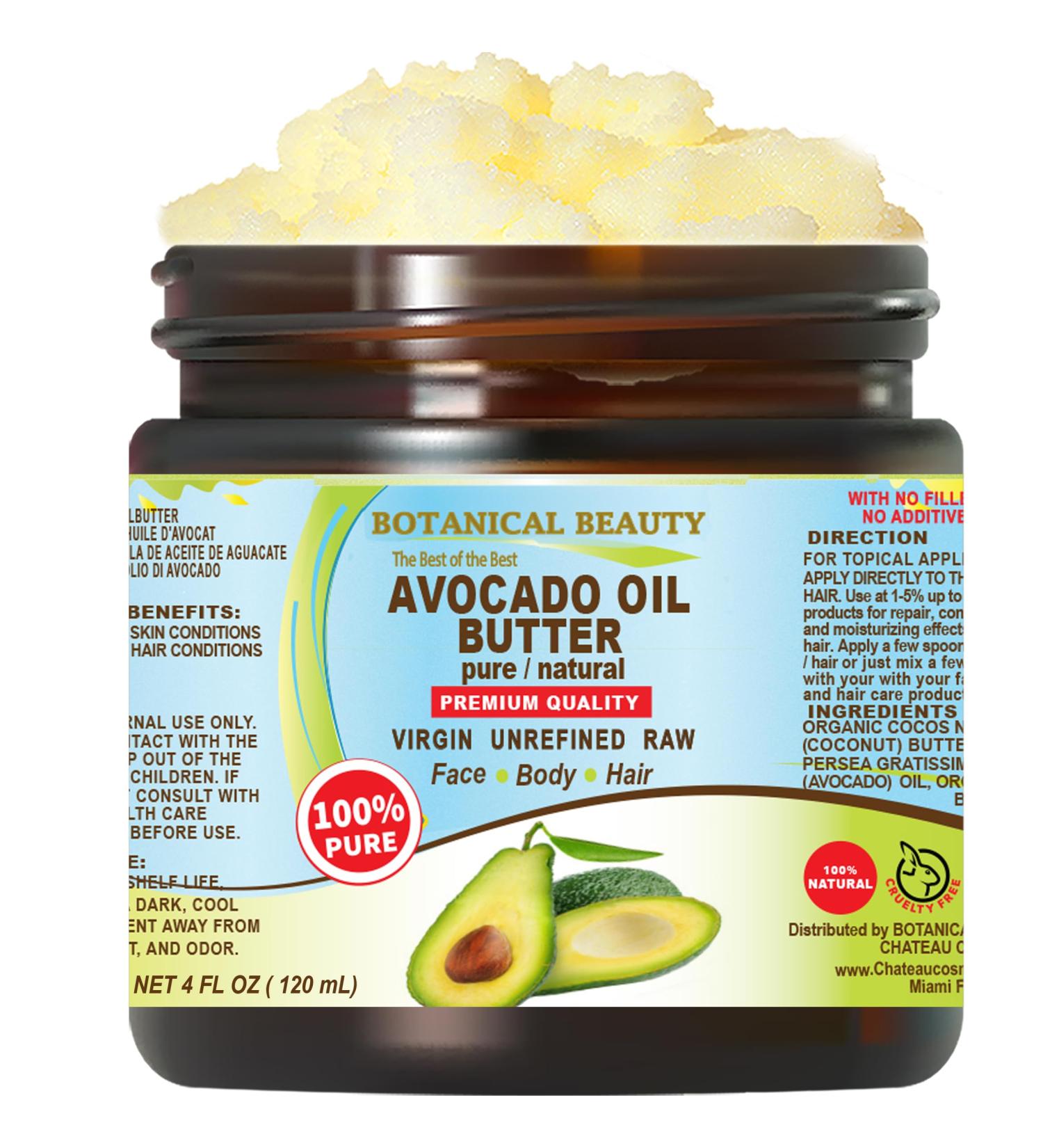Botanical Beauty AVOCADO OIL BUTTER 100% Pure Natural VIRGIN UNREFINED Cold-Pressed for Face Skin Body Hair Lip Nails. Rich in Vitamin E Omega 3 Omega 6 (4 Fl Oz) 4 Fl Oz (Pack of 1) - Buy Online on GoSupps.com