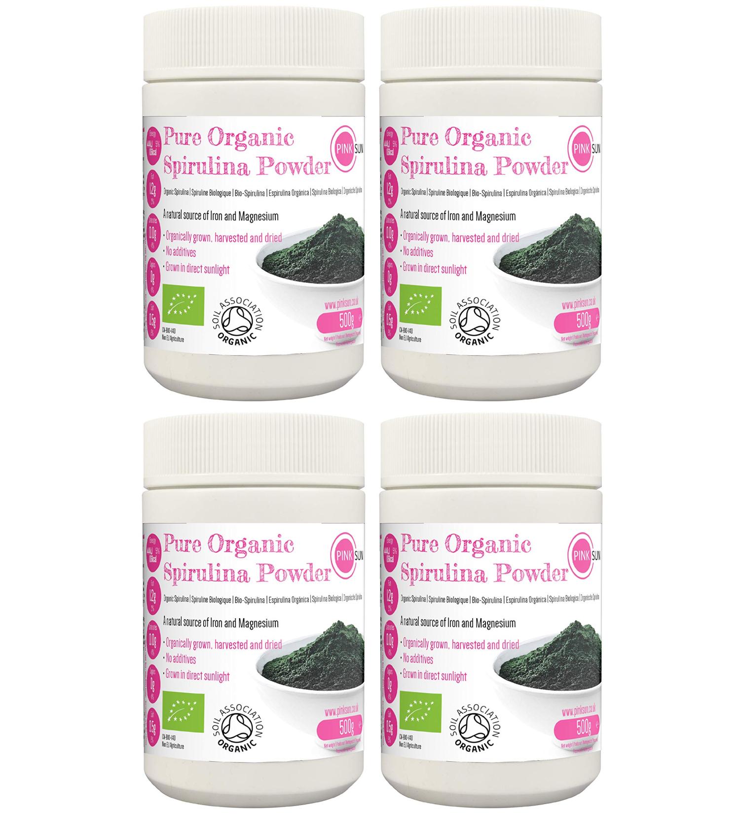 PINK SUN Organic Spirulina Powder 2kg - Gluten Free, Non GMO, Vegan - Certified Organic by The Soil Association - Buy Online on GoSupps.com
