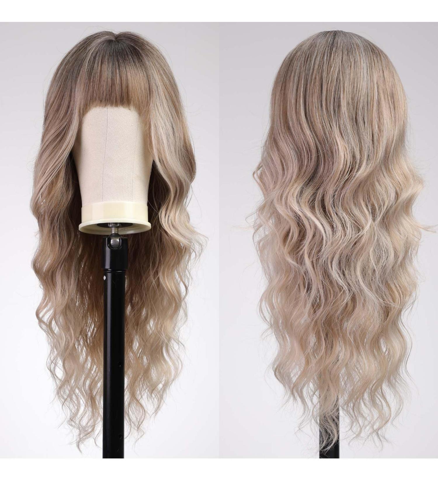 Emmor ombre ash blonde wigs with pony curly synthetic women's wig long heat-resistant wig for everyday use natural and convenient ombre ashblond-a
