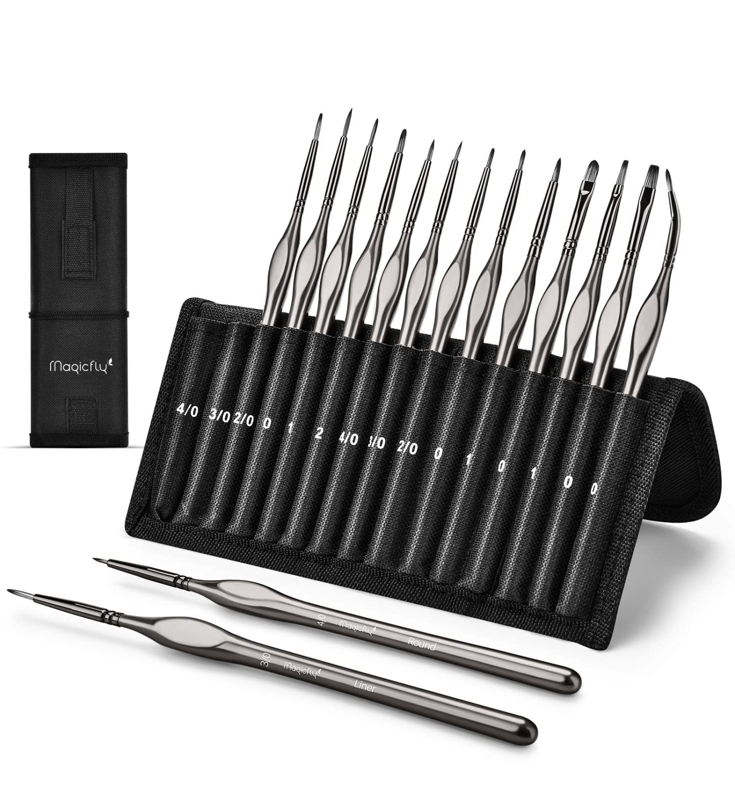 Magicfly Fine Detail Paint Brushes - 15pcs Miniature Set for Acrylic, Oil, Watercolor - Nylon Hair with Dustproof Bag - Ideal for Fine Detailing and Gouache - Buy Online on GoSupps.com