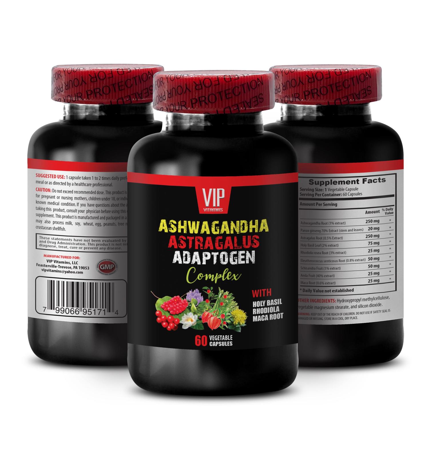 Natural ADAPTOGEN Complex with Rhodiola Astragalus ASHWAGANDHA Maca Holy Basil Panax Ginseng Amla Fruit - Support Overall Wellness and Vitality Immune Boosting Supplement 1 Bottle 60 Caps - Buy Online on GoSupps.com