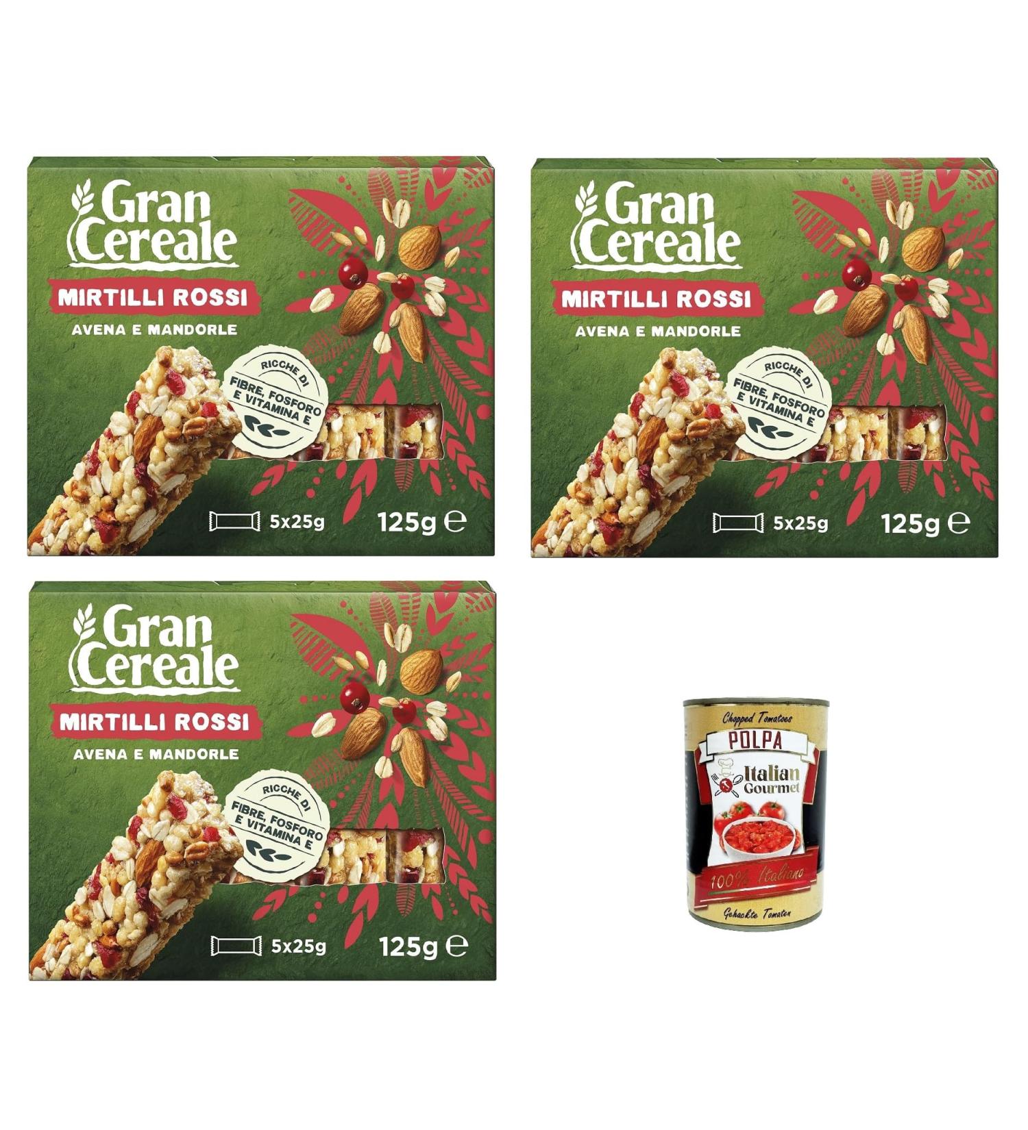 Mulino Bianco Gran Cereale Bar with 4 cereals almonds and blueberries for breakfast and sweet snacks 3 x 125 g + Italian Gourmet polpa 400 g - Buy Online on GoSupps.com