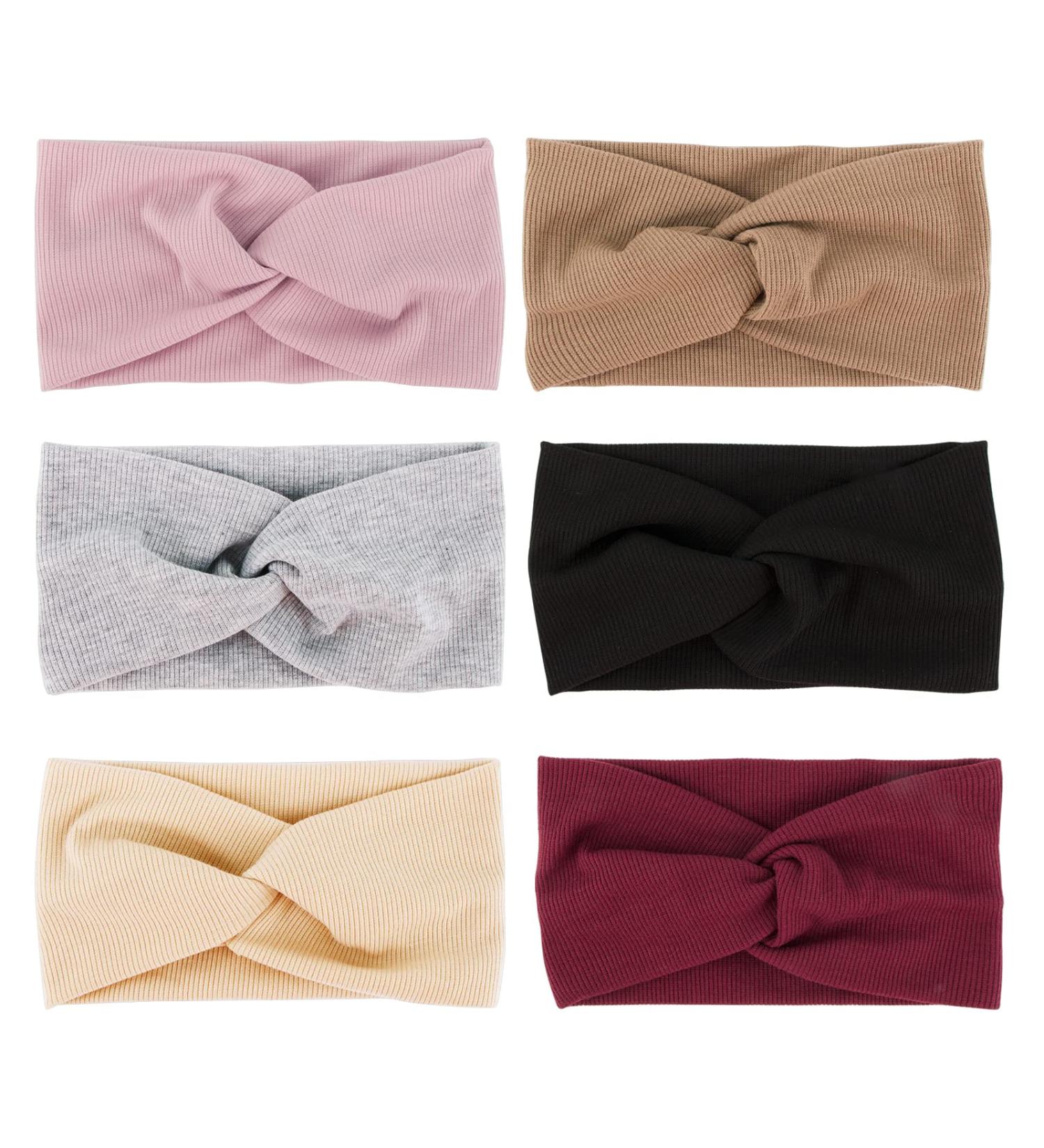 6PCS Elastic Headbands for Women - Summer Sports Headwraps with Bow in Black Gray Pink Beige Khaki & Wine Red - Buy Online on GoSupps.com