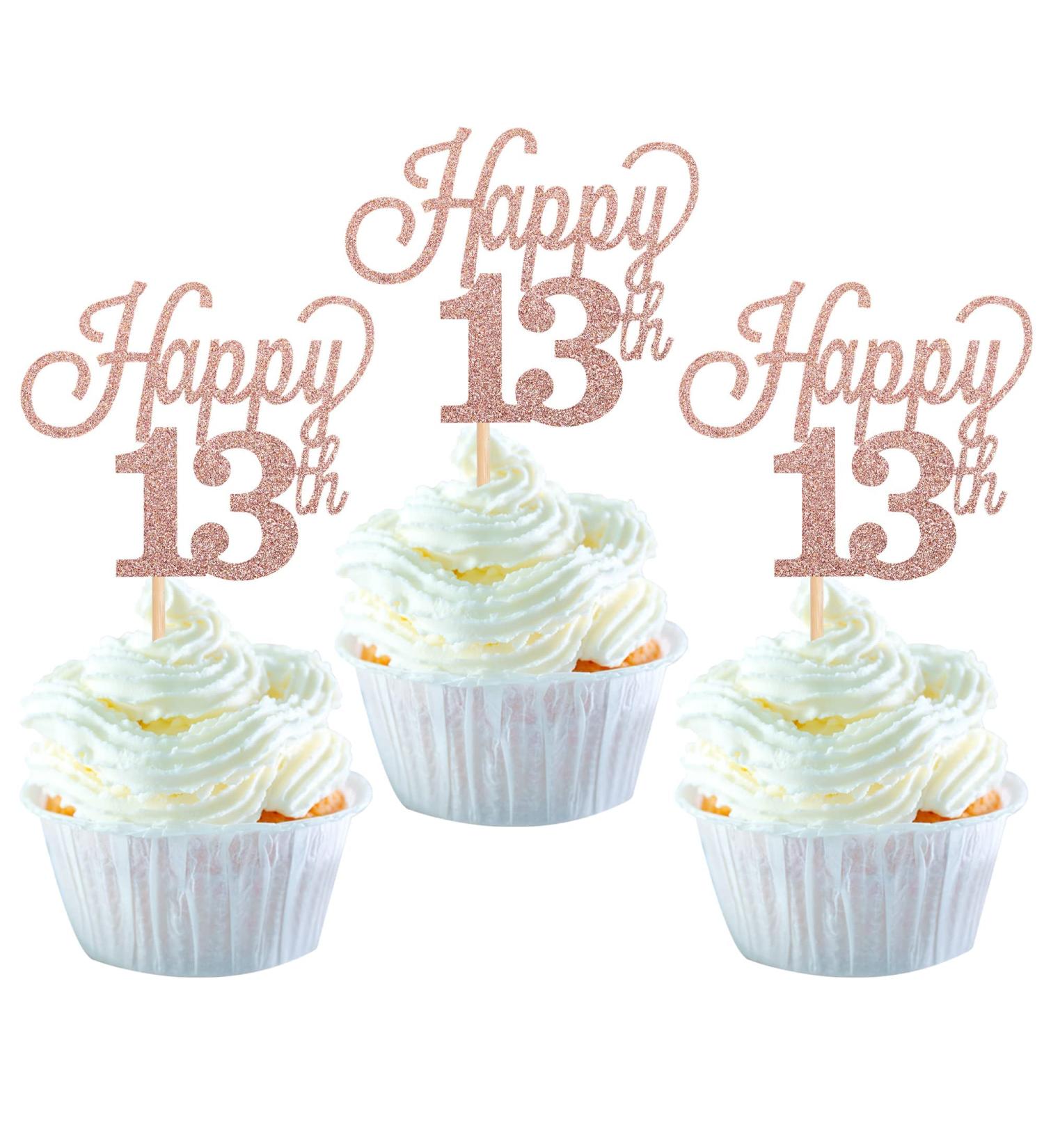Pack of 24 13 Cupcake Toppers Glitter "Happy 13th Birthday" Cake Toppers Number 13 Eightteen Sweet 13 Birthday Wedding Anniversary Party Cake Decorations Accessories Rose Gold - Buy Online on GoSupps.com