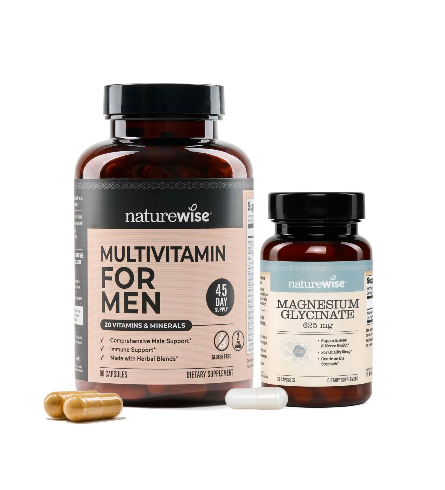 NatureWise 1 Multivitamin for Men - Non-GMO - 90 Capsules 45-Day Supply + 1 Magnesium Glycinate 625mg - Chelated Magnesium - 30 Capsules 30-Day Supply  - Buy Online on GoSupps.com