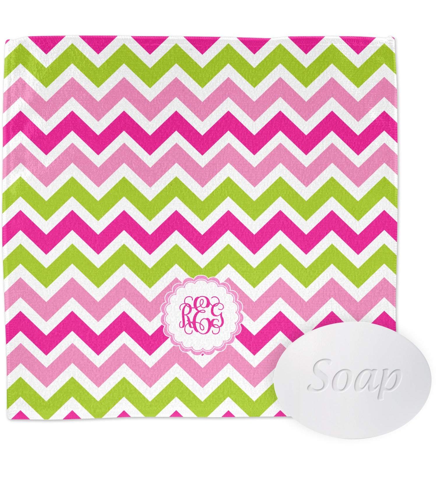 YouCustomizeIt Personalized Pink & Green Chevron Washcloth