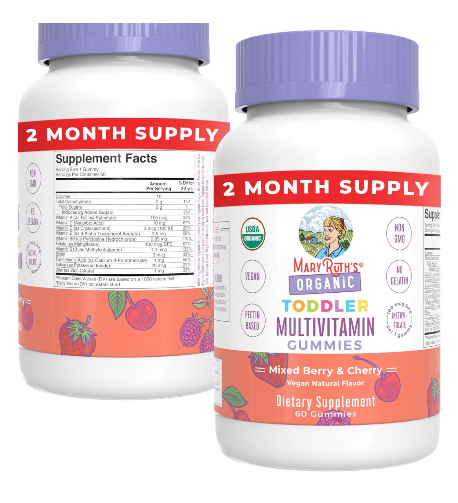 MaryRuth's Toddler Multivitamin Gummies | USDA Organic | 2 Month Supply | Kids Age 2+ | Vitamin C, D3, Zinc | 1 Gummy/Day | 60 Ct - Buy Online on GoSupps.com