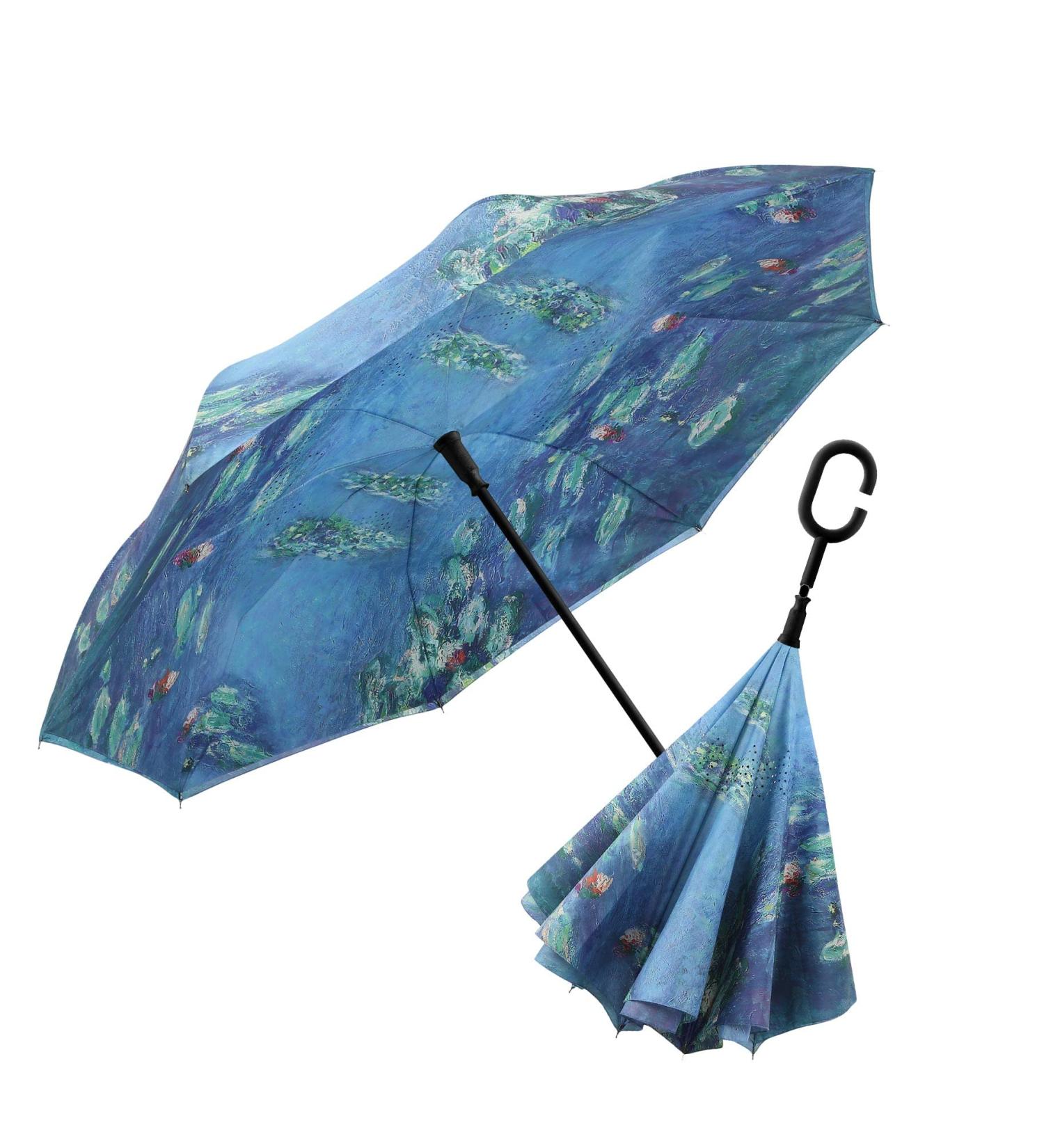 RainCaper Reverse Inverted (inside-out) Windproof Museum Monet Water Lilies Reverse-opening Upside Down Umbrella with C-shaped Handsfree Handle Claude Monet Water Lilies - Buy Online on GoSupps.com