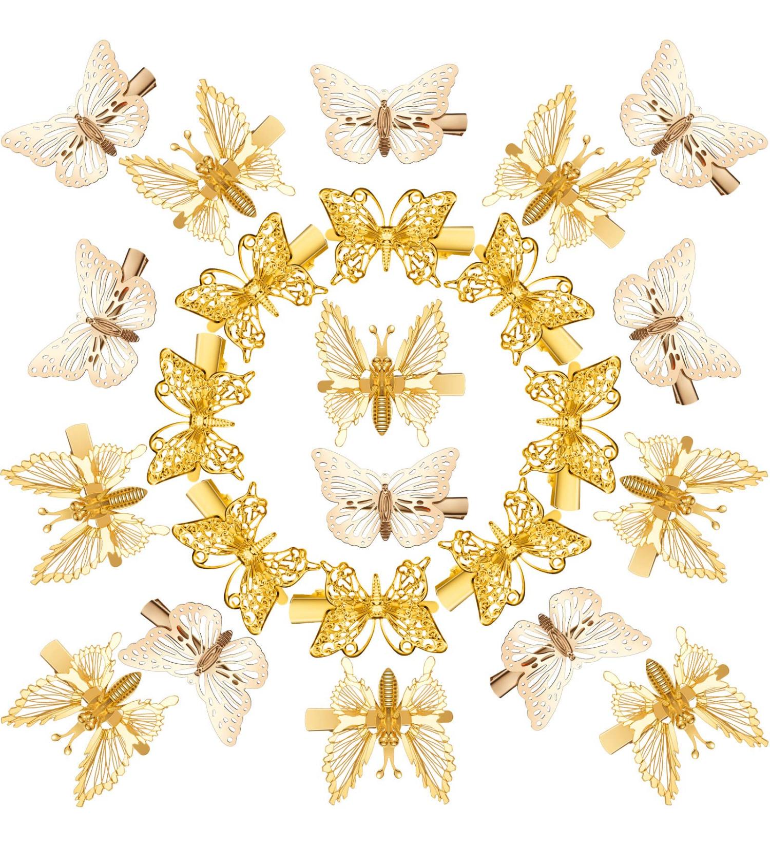 24-Piece Gold Metal Butterfly Hair Clips for Girls and Women - Stylish Hair Accessories - Buy Online on GoSupps.com