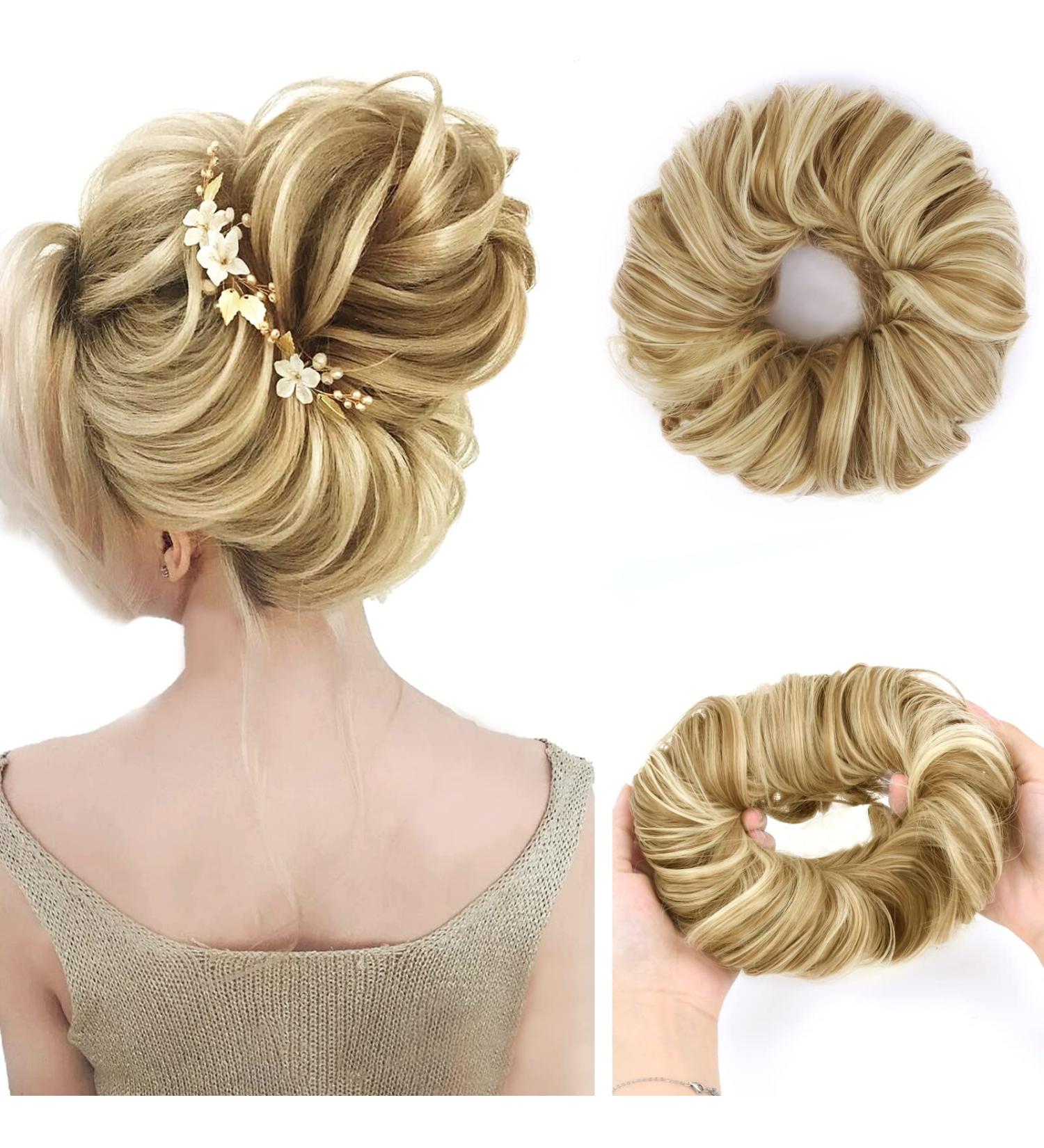 Vlasy Messy Bun Hair Piece Synthetic Hair Scrunchies Updo for Women F16/613# 60g - Curly Wavy Chignons Hair Extensions - Buy Online on GoSupps.com