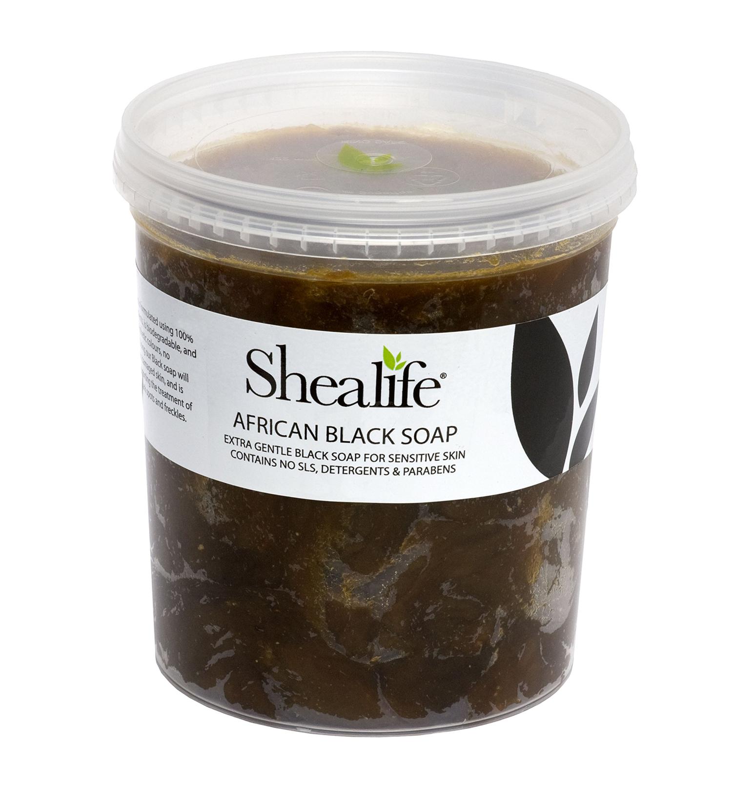 Shealife African Black Soap traditionally made using Unrefined Shea Butter Cocoa Pod Ash & Virgin Coconut Oil. Contains No SLS Detergents & Parabens. Ideal for very Sensitive Skin types supplied direct by Shea Life Skincare. 1 Kg Tub. - Buy Online on GoSupps.com