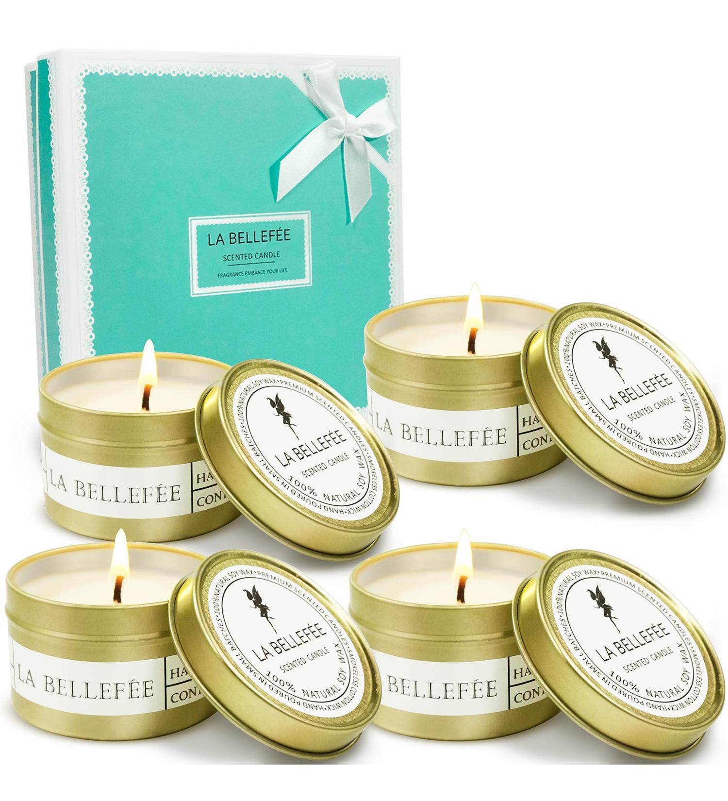 Scented Candles Gift Set for Mom | Seasalt & Sage, Lavender & Vanilla, Lemongrass & Bergamot | Mediterranean Amber Candle in Decorative Travel Tin - Buy Online on GoSupps.com