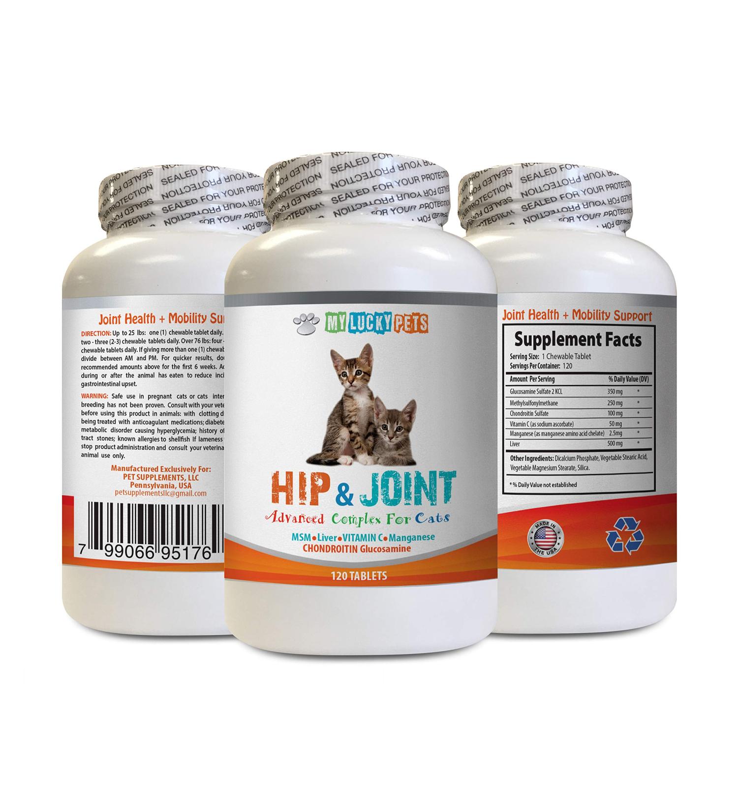 Cat Hip and Joint Complex - Mobility Aid for Cats - Reduce Stiffness - Immune Support - Vet Approved Glucosamine Treats - 120 Tabs - Buy Online on GoSupps.com