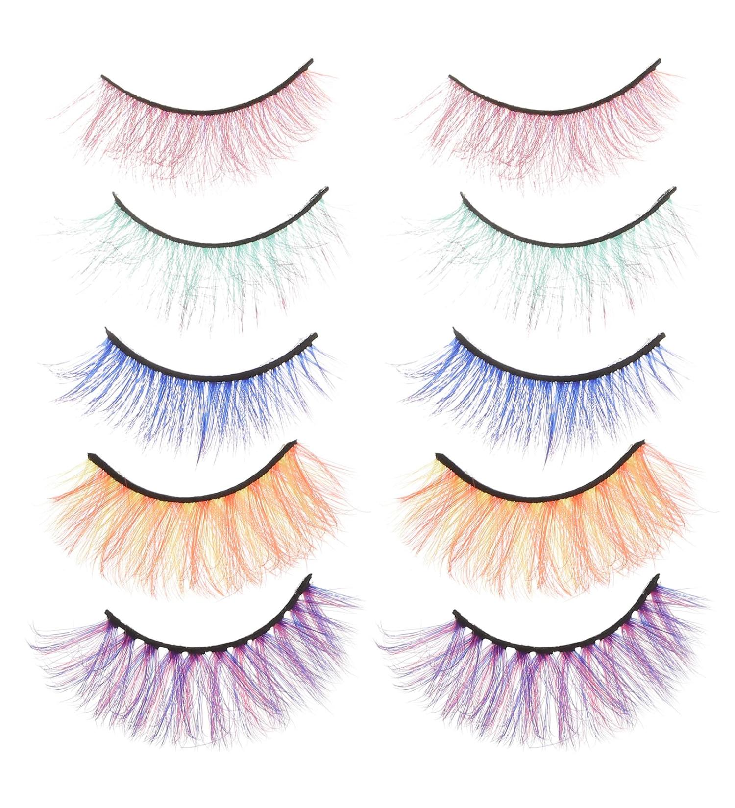 FOMIYES 20 Pairs Colored False Eyelashes - Handmade Rainbow Luxurious Synthetic Fiber Makeup Lashes | 5D Soft Fake Lashes (Pack of 1 - Buy Online on GoSupps.com