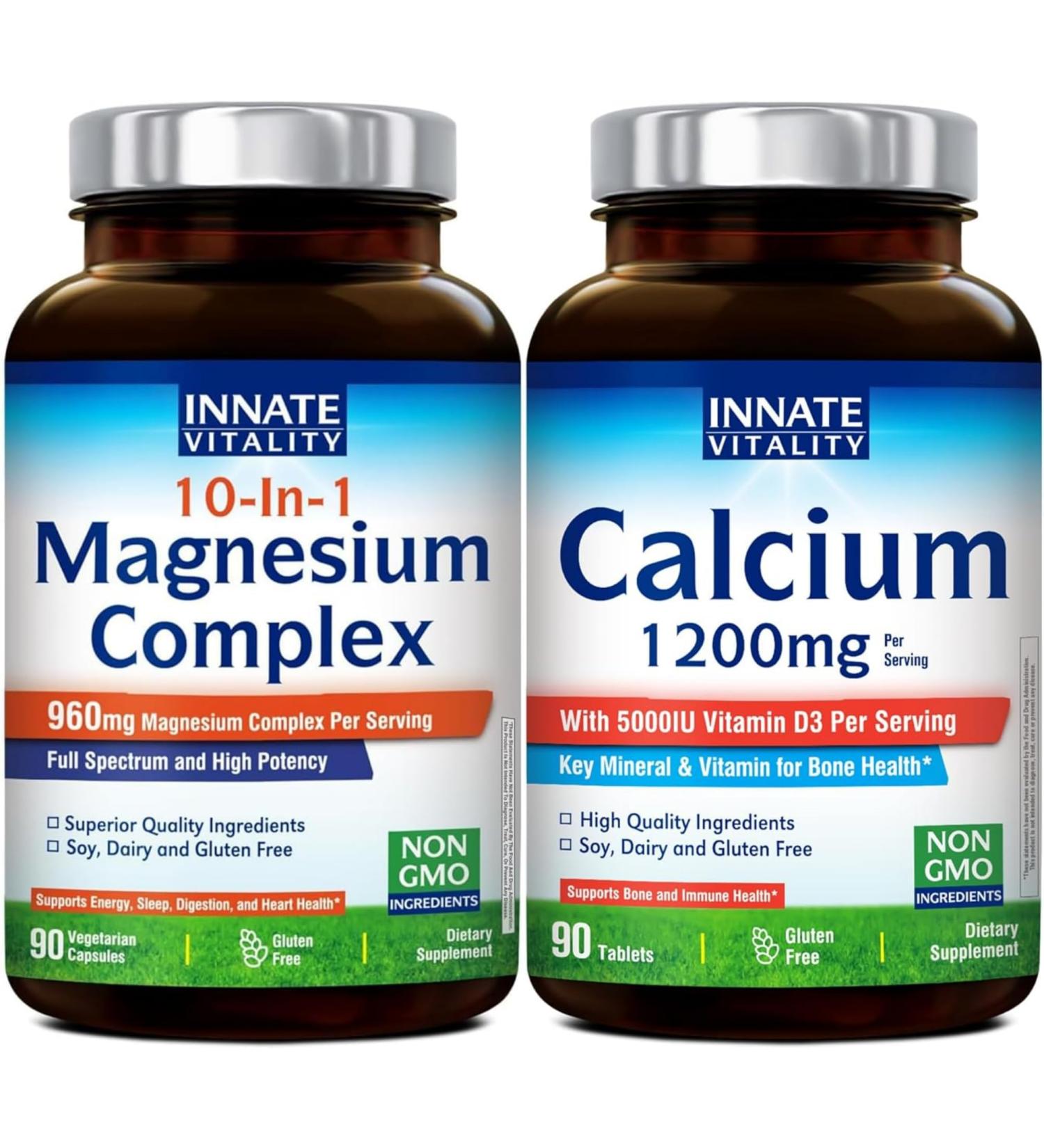 Innate Vitality Magnesium + Calcium with D3 Bundle Daily Support for Bone Energy Nerve Function & Relaxation for Active Lifestyles Aging Needs & Women s Wellness 90 Count Each - Buy Online on GoSupps.com