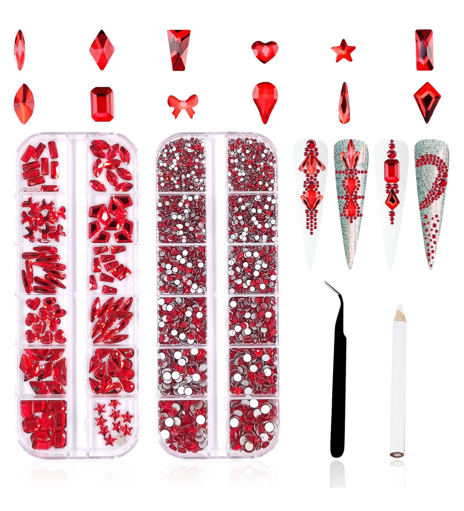 Hoinco Nail Art Rhinestones Kit - 3120Pcs Crystal AB & Red Gems Set with Tweezers and Dotting Pen - Buy Online on GoSupps.com