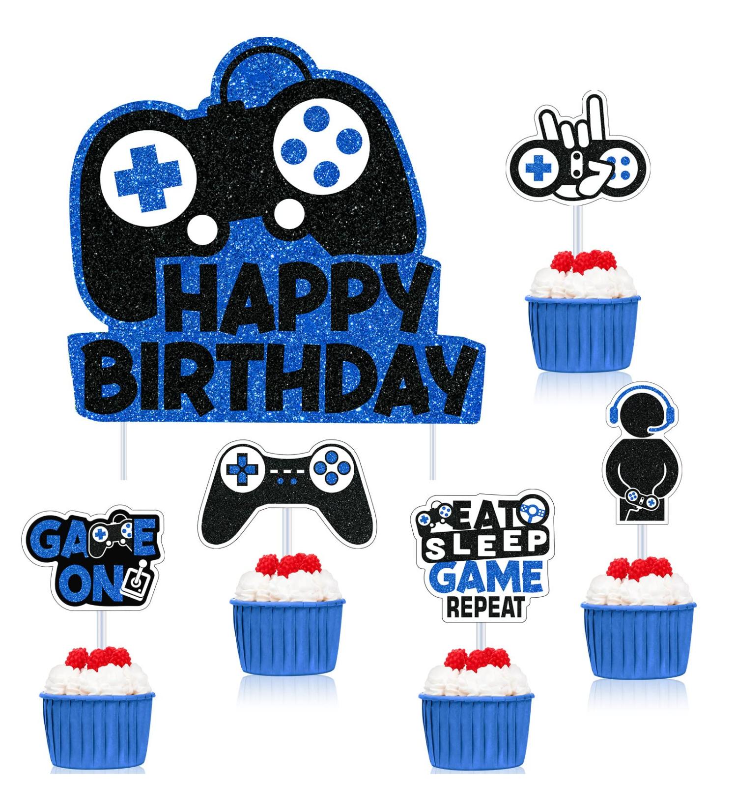 31 Piece Video Game Happy Birthday Cupcake Toppers & Decorations - Gaming Theme Party Supplies for Boys (Blue) - Buy Online on GoSupps.com