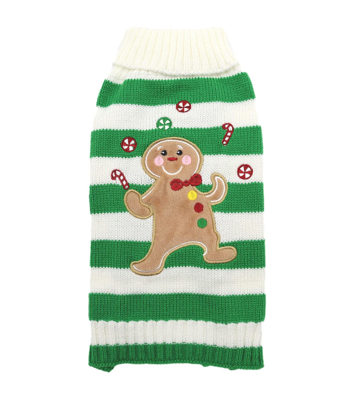 Hrttsy Christmas Dog Sweater | Winter Warmth for Small to Large Dogs | Stylish Green & White Striped Pullover Costume - Buy Online on GoSupps.com