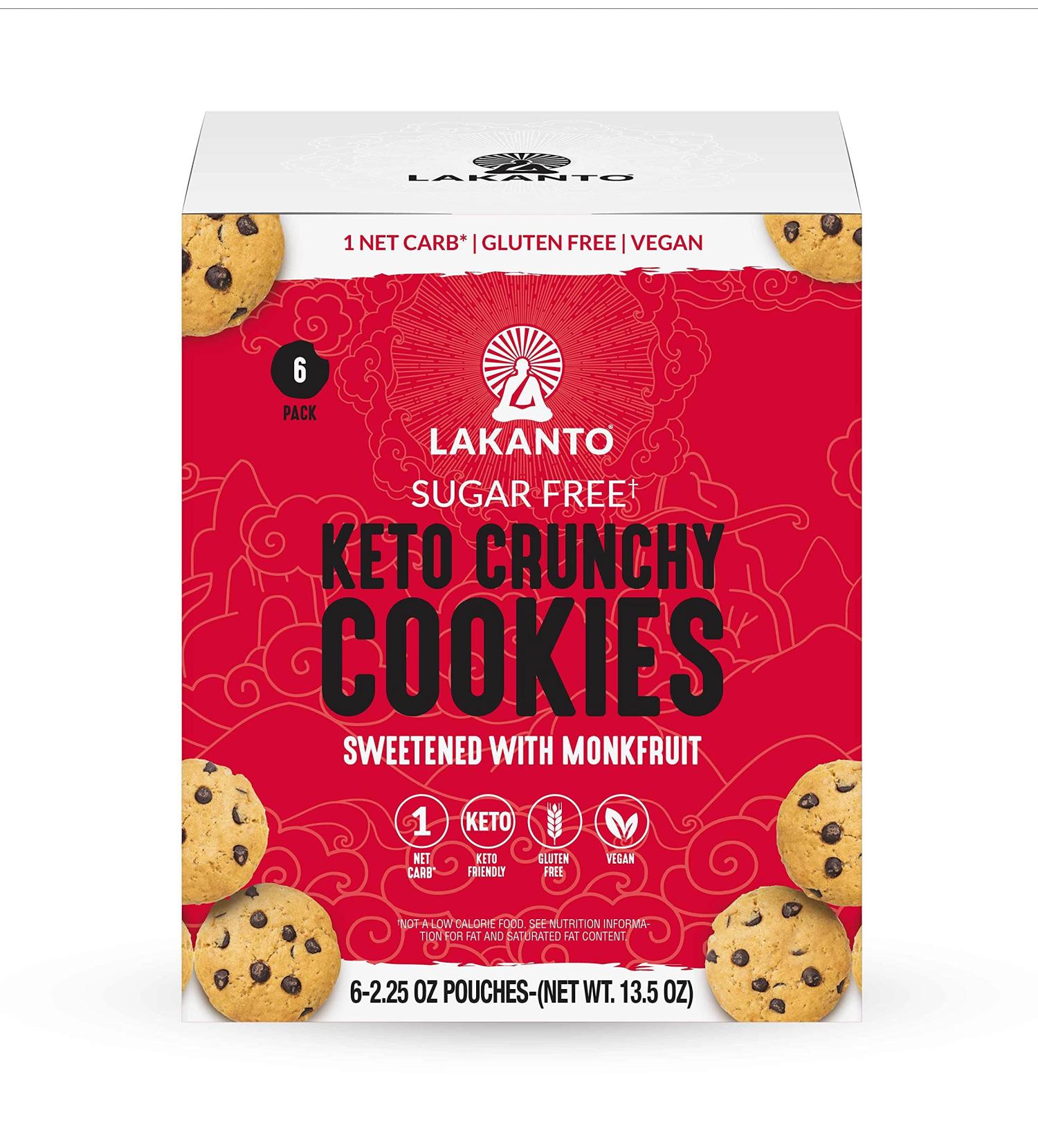 Lakanto Sugar-Free Mini Crunchy Cookies - Vegan, Gluten-Free, Keto-Friendly | 1g Net Carb | Cocoa Butter Snack | Chocolate Chip (Pack of 6) - Buy Online on GoSupps.com
