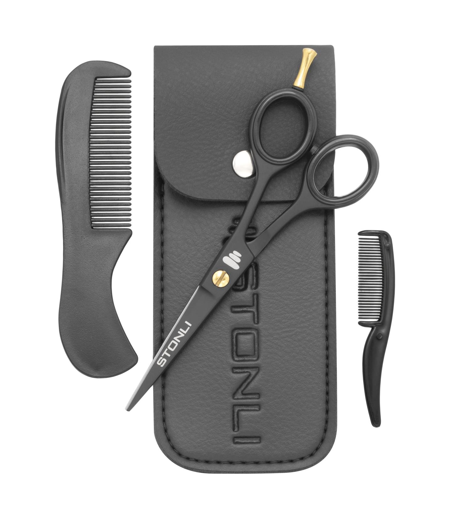 STONLI 5" Beard and Moustache Scissors with Comb & Pouch - Small Hairdressing Scissors - Nose Ear & Eyebrows Hair Scissors (Black) - Buy Online on GoSupps.com