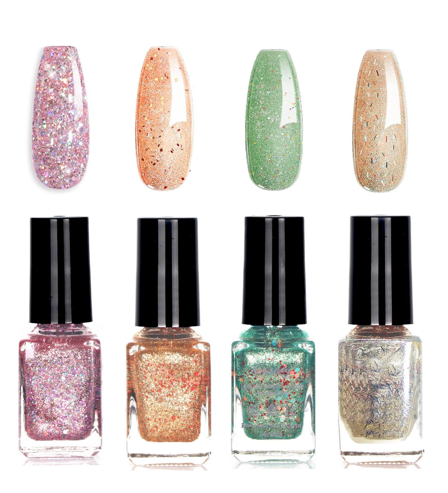 Glitter Nail Polish Sets - Nail Varnish Quick Dry - Shiny Sparkly Glitter Nail Polish Set - Pink Gold Champagne Green 4 Colours Nail Art Manicure Varnish Set (Glitter Color Set) - Buy Online on GoSupps.com