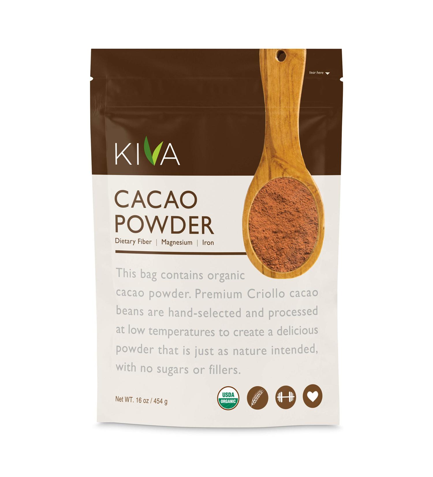 Kiva Raw Organic Cacao Powder - 1lb Unsweetened Dark Chocolate, Premium Criollo Beans, Keto & Paleo Friendly - Buy Online on GoSupps.com