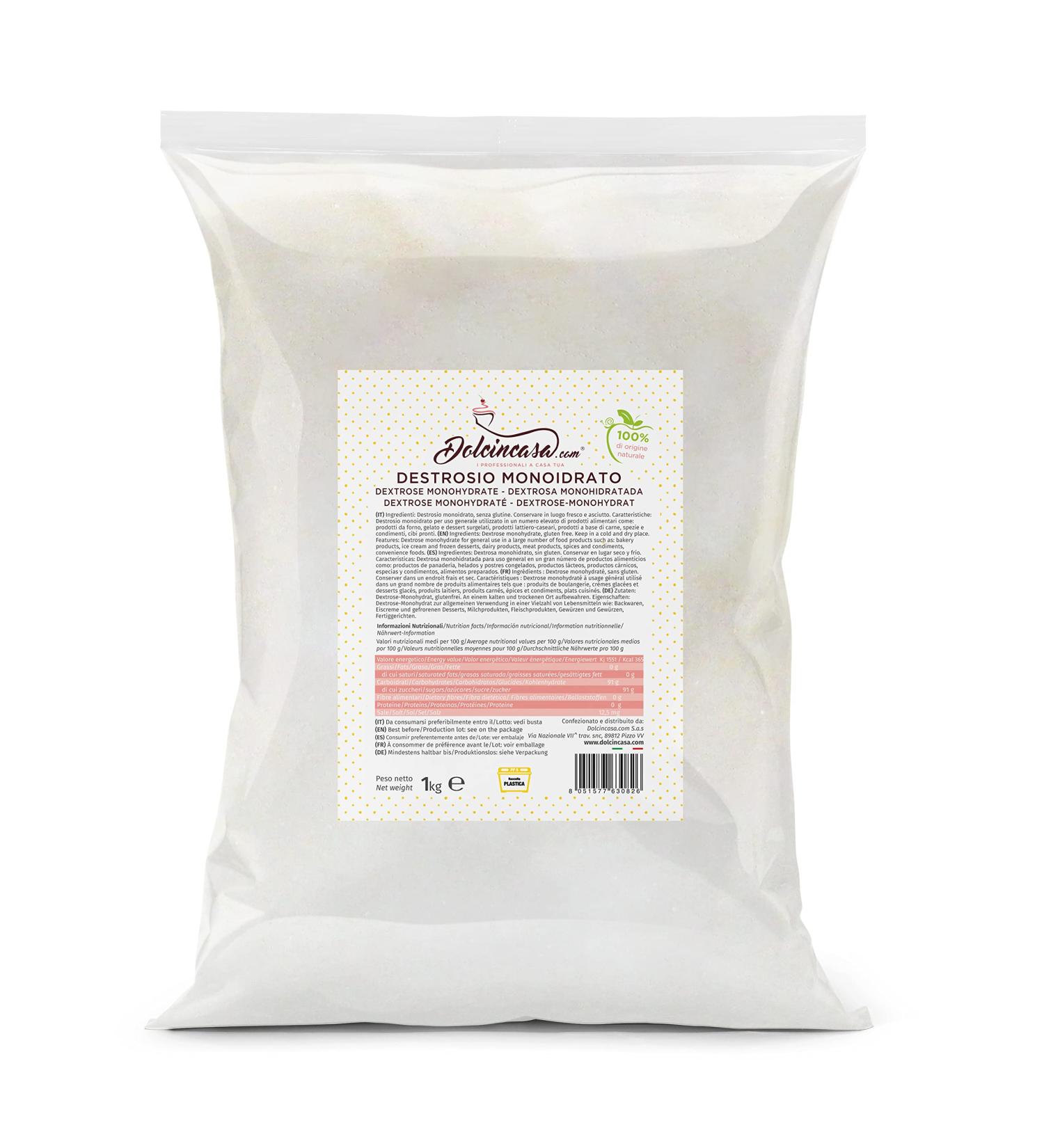 Dolcincasa Com Dextrose Monohydrate - 1kg Crystalline Glucose for Meat Ice Cream & Dietary Supplements | Gluten-Free Frost Protection Agent - Buy Online on GoSupps.com