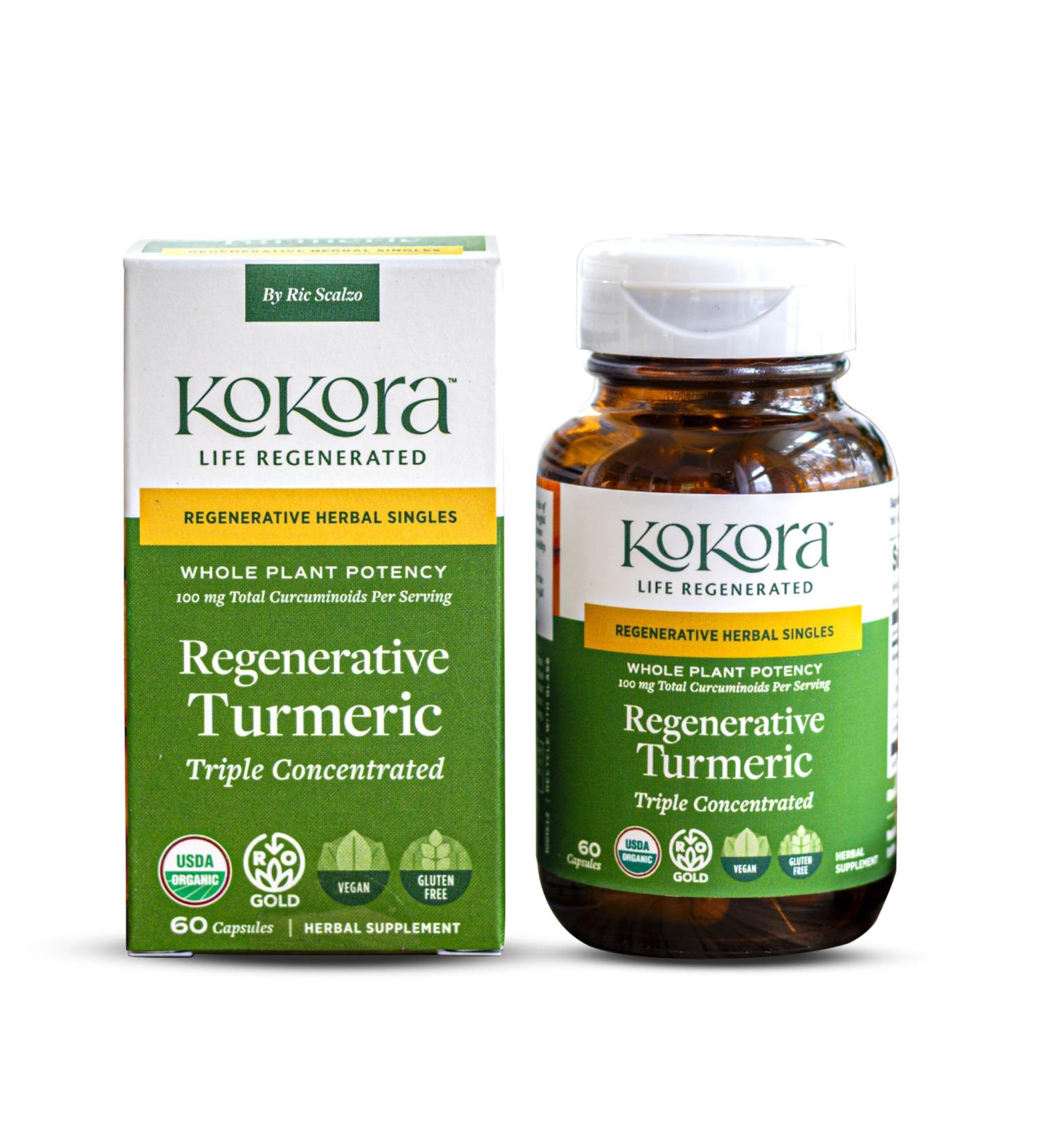 kokora Regenerative Turmeric - Organic Adaptogenic Turmeric Supplement - Physical Stress & Detoxification Support* - 60 Capsules - 30 Servings - Buy Online on GoSupps.com