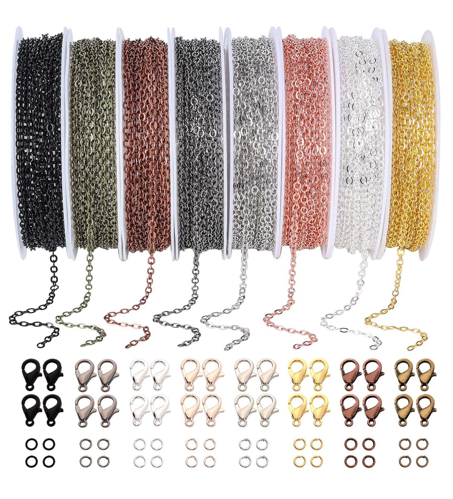 OPOUNT 80 Feet Jewelry Making Chains Roll - 2mm Metal Chains with Rings & Clasps in 8 Colors for DIY Necklace Bracelet Anklet - Buy Online on GoSupps.com