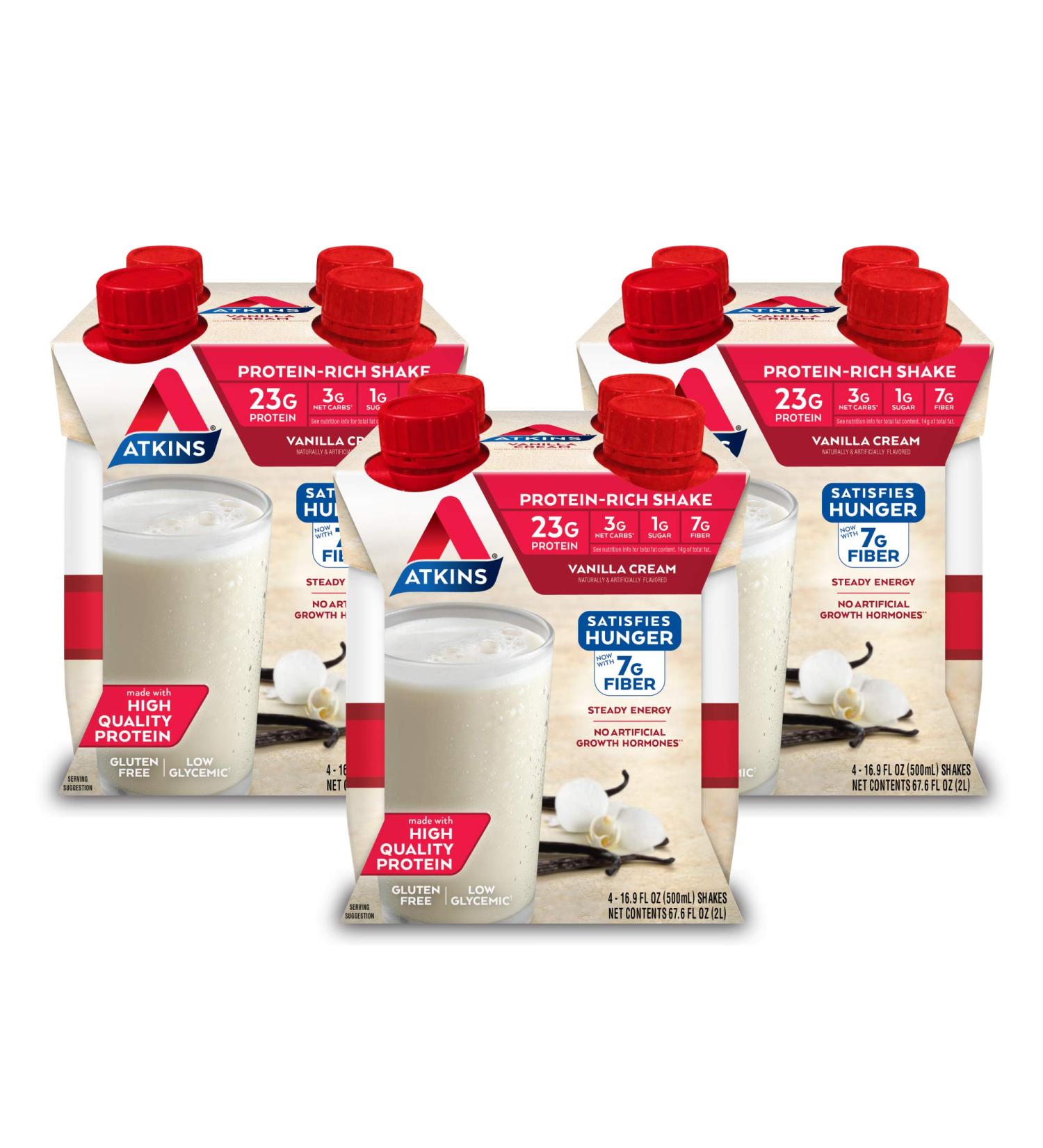 Atkins Meal Size Vanilla Cream Protein-Rich Shake - Keto-Friendly & Gluten Free (12 Shakes, 16.9 Fl Oz each) - Buy Online on GoSupps.com
