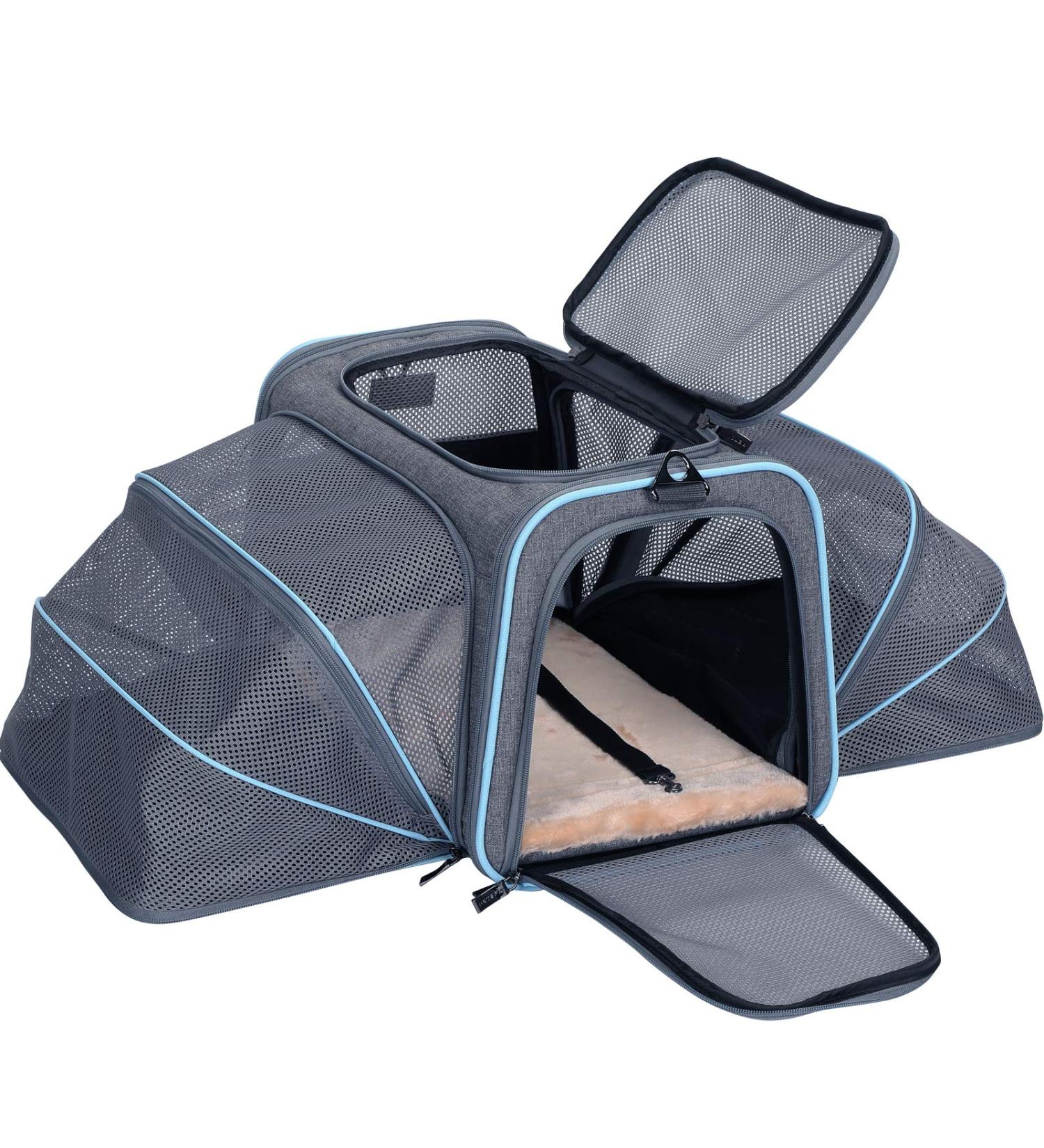 Petsfit Expandable Cat Carrier Airline Approved Portable Travel Washable Carrier - Light Grey (S 16x10x9) - Buy Online on GoSupps.com