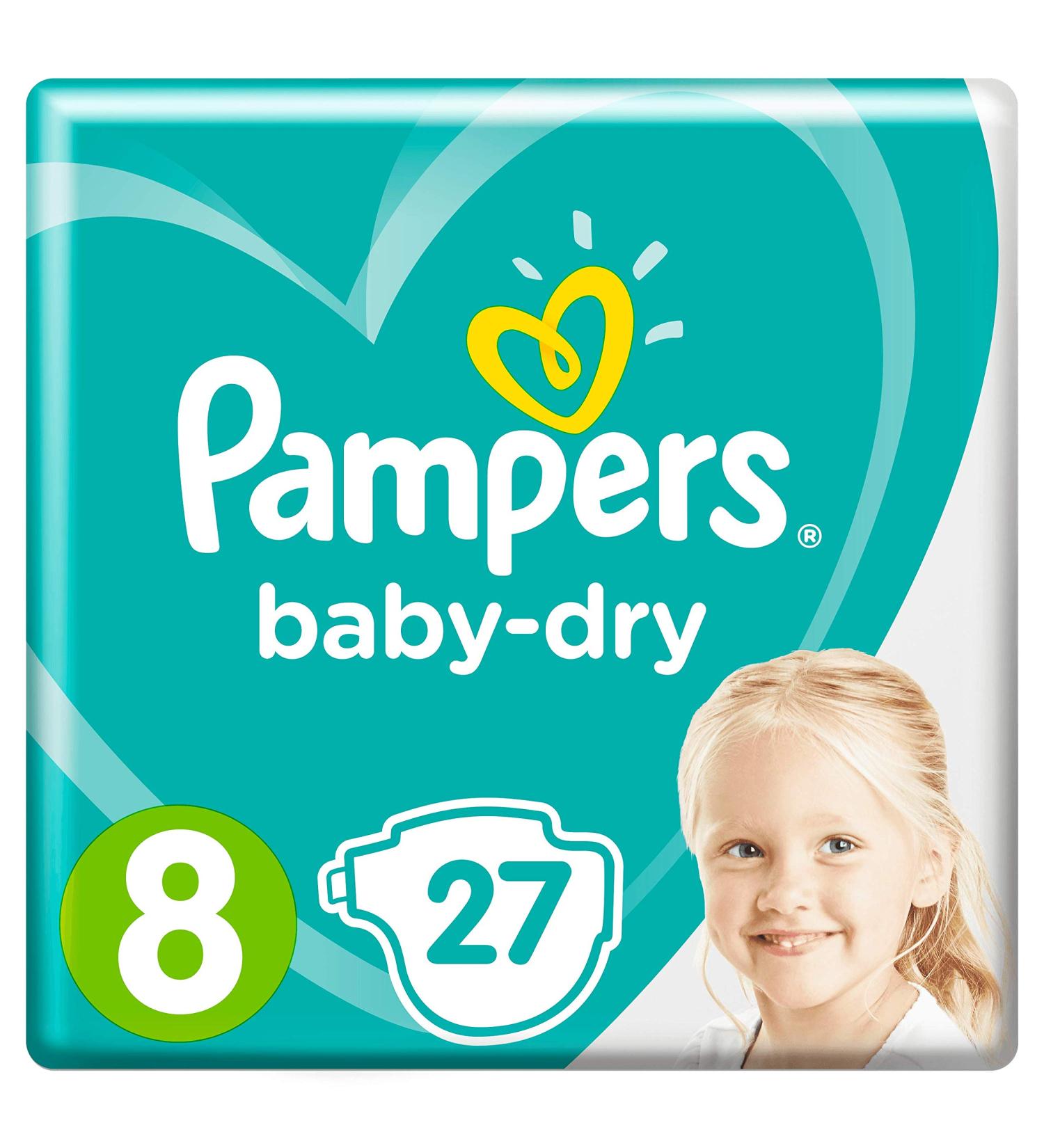 Pampers Baby-Dry Nappies Size 8 - 27 Nappies - Fast Absorption Technology - Buy Online on GoSupps.com