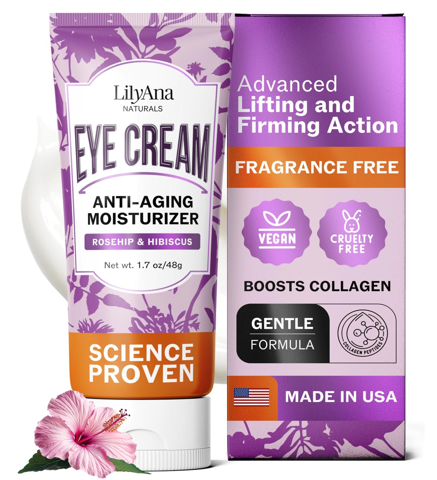 LilyAna Naturals Eye Cream for Dark Circles and Puffiness Under Eye Cream for Wrinkles and Bags Anti Aging - helps Improve Dryness for Sensitive Skin - 1.7 oz - Made in USA - Buy Online on GoSupps.com