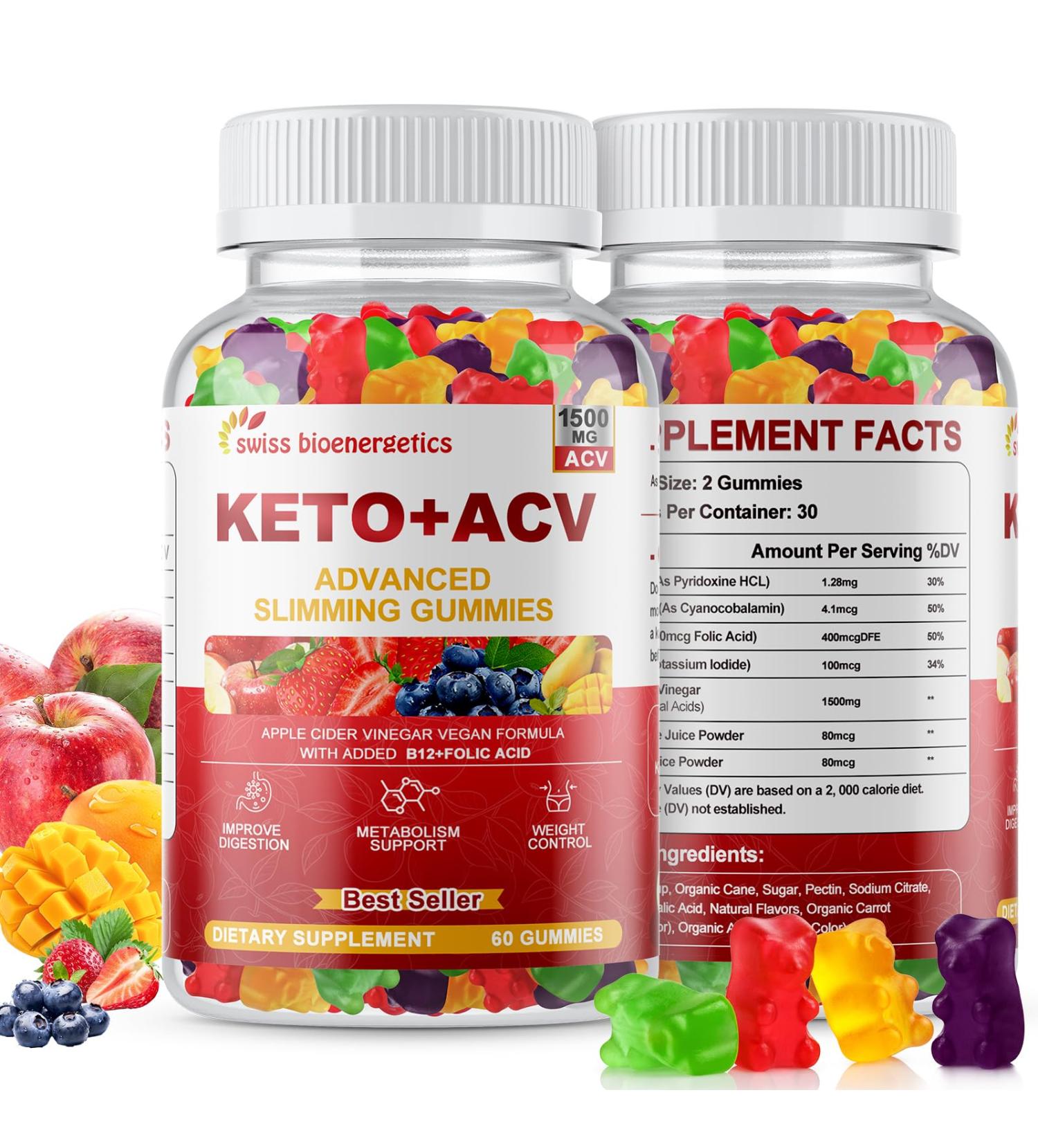 Keto Apple Cider Vinegar Gummies Keto ACV Gummy Diet Supplement Advanced 1500mg ACV Gummies with Folate B12 B6 and Keto Support for Women Men Gelatin- Free Vegan & Non-GMO (Multi-Flavor) 60 Count (Pack of 1) - Buy Online on GoSupps.com