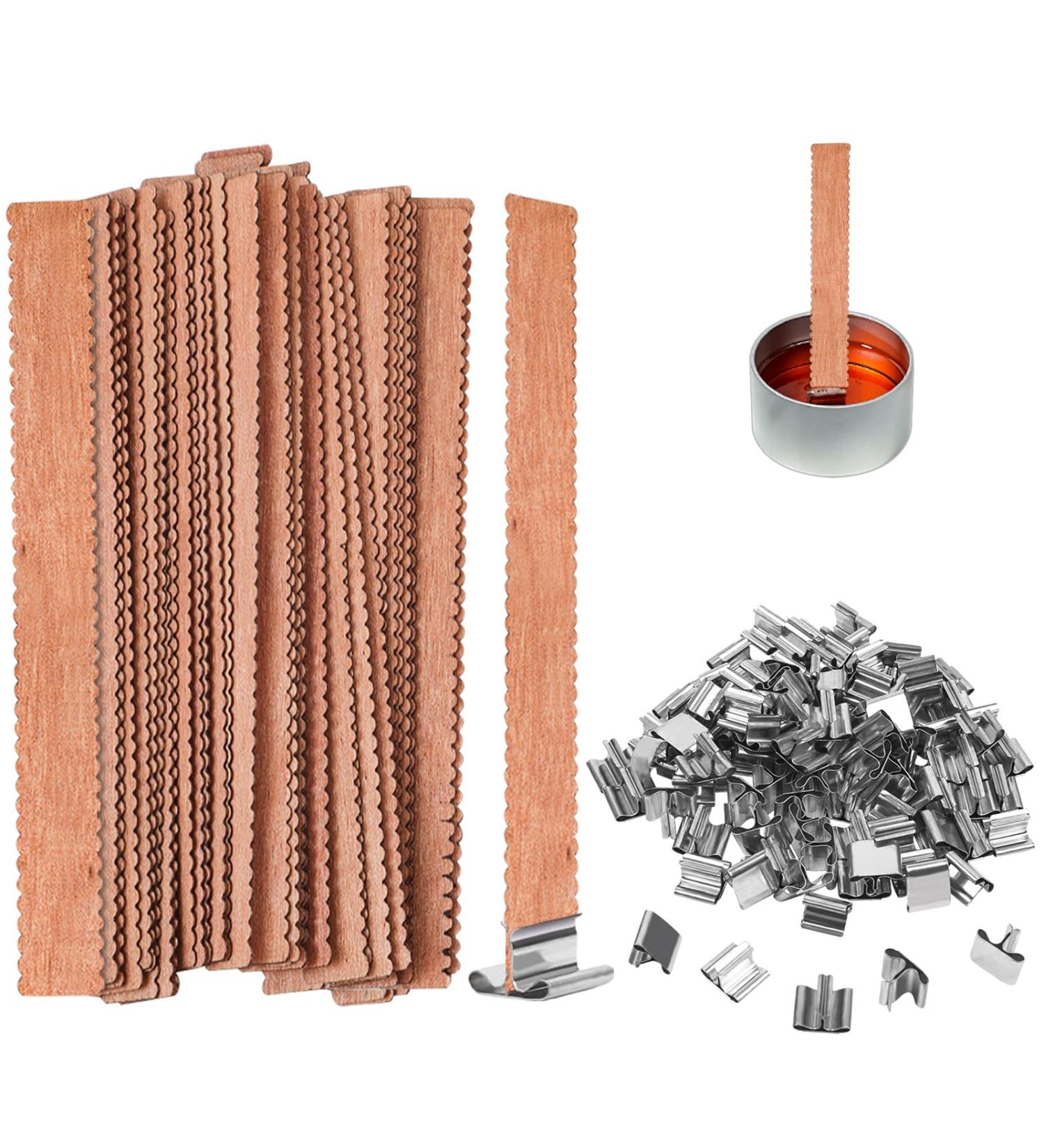 100 Pcs 5.9 x 0.59 Inch Wooden Candle Wicks - Smokeless, Thicken Wood Wicks for Candle Making - Includes Iron Stand (50 Sets) - Buy Online on GoSupps.com