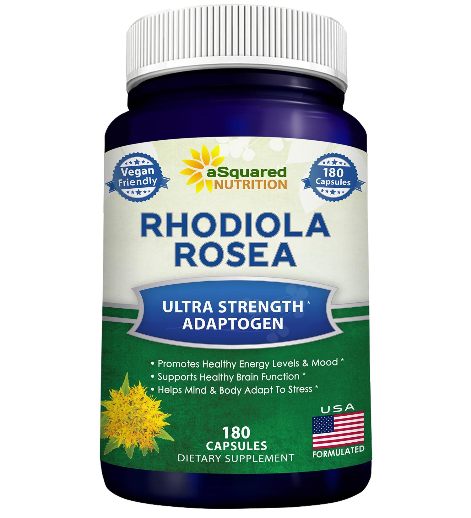 Rhodiola Rosea 1000mg Supplement - 180 Vegan Capsules for Energy, Brain Function & Stress Relief - Max Strength Rhodiola Root Extract Pills - Golden Root Herb Powder for Men & Women - Buy Online on GoSupps.com